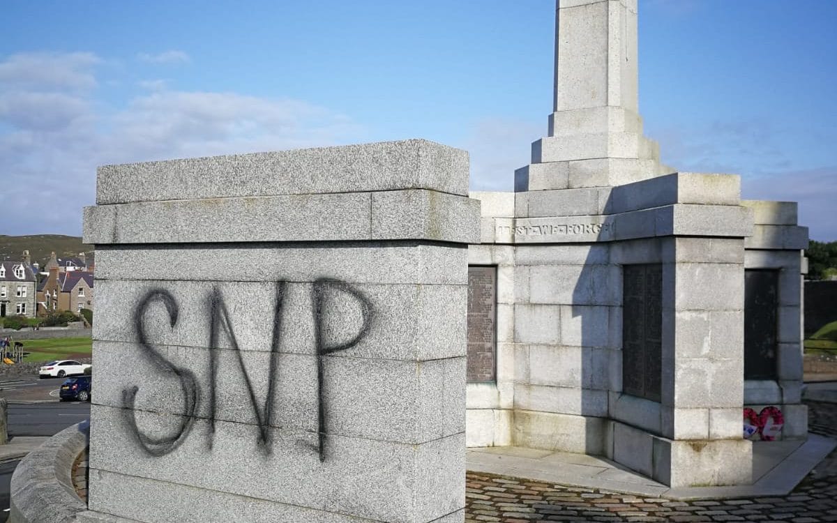 SNP vandalism on Lerwick war memorial. 
