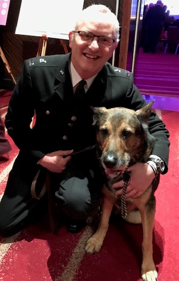 PC Dave Wardell and Retired Police Dog Finn at Soldiering On Awards 2019