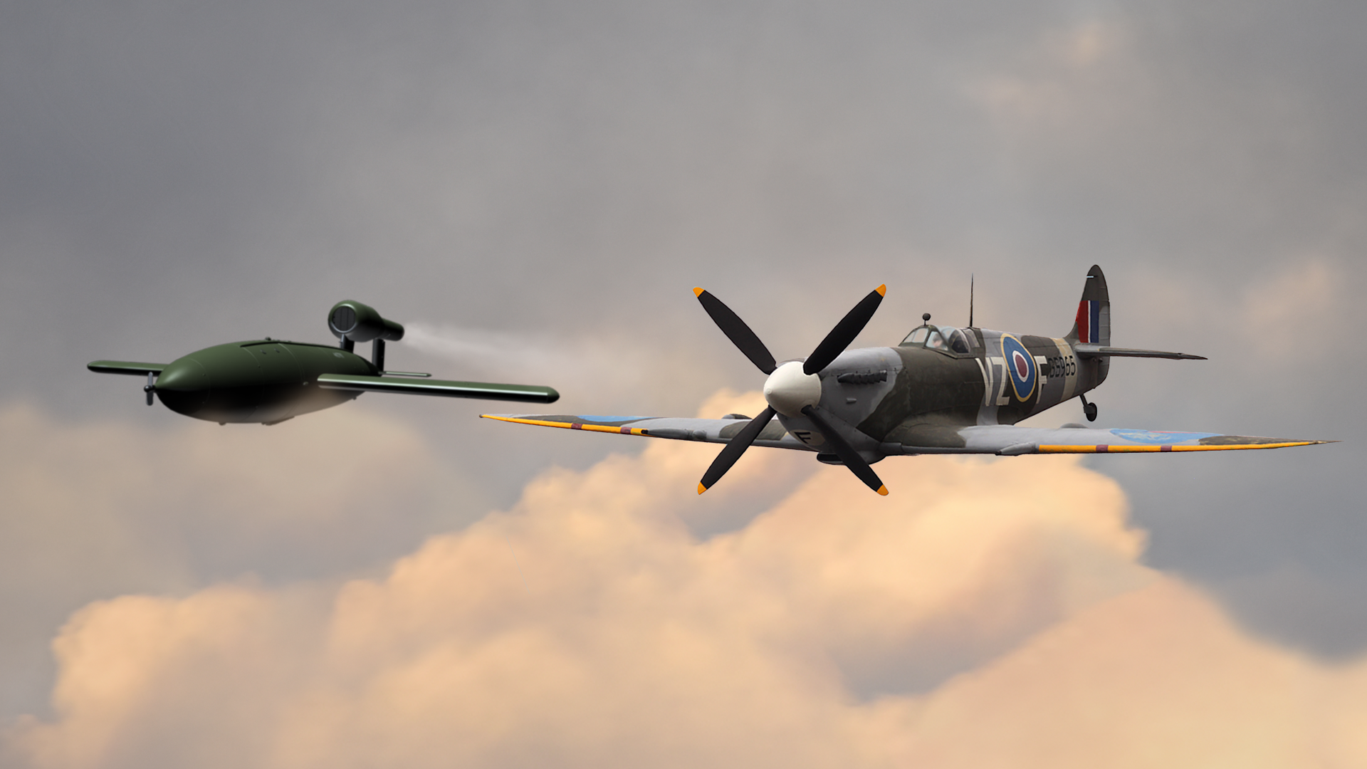 Did Spitfires ram V1 bombs out of the sky in WW2? 2019 Elaine Holtom graphic BFBS