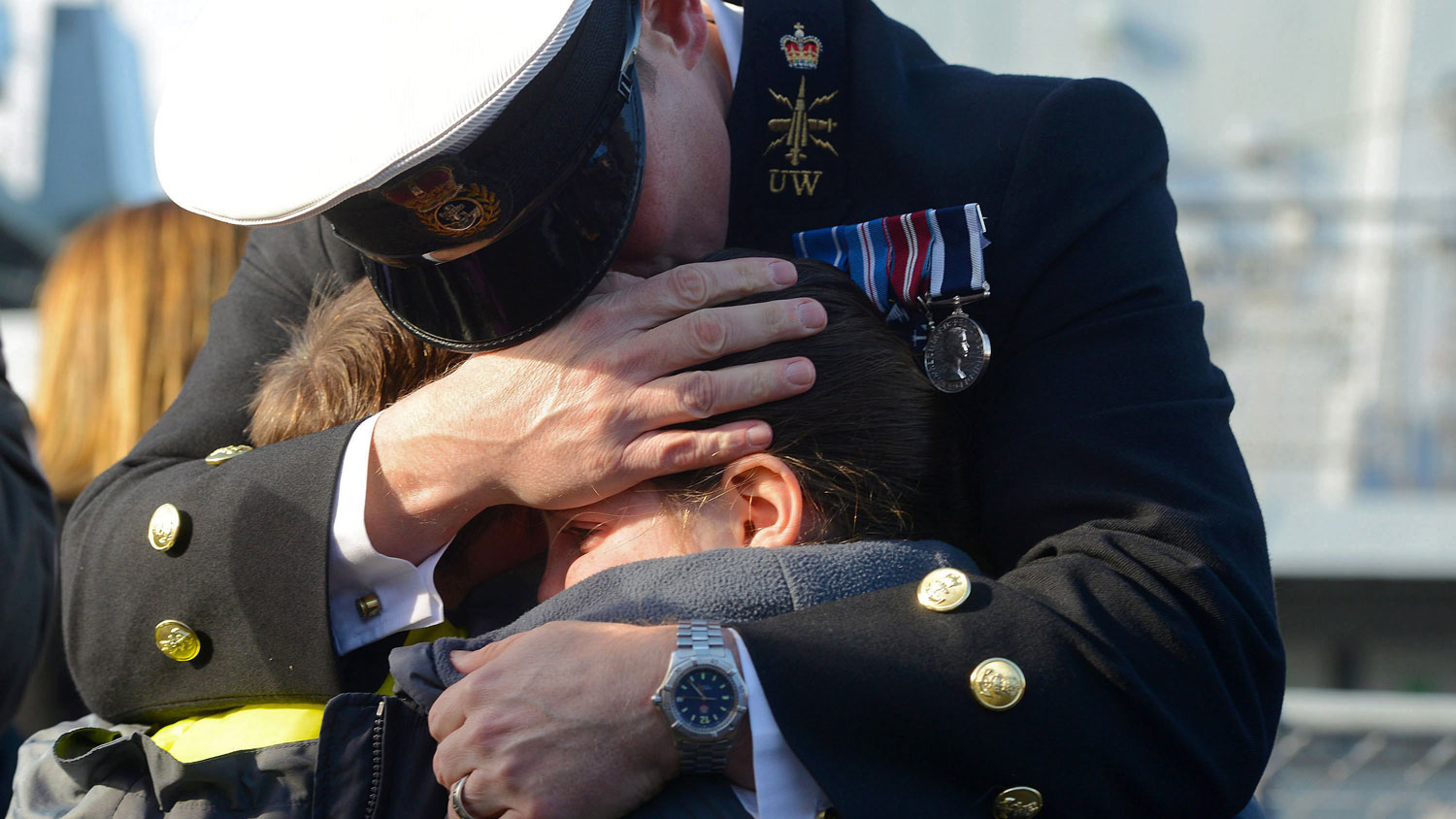 Chief Petty Officer Sailor HMS Richmond Reunited Children Her Majesty's Naval Base Portsmouth DNI
