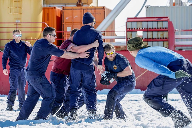 Sailors and Royal Marines had the chance to play a match of rugby on the ice (Picture: Royal Navy).