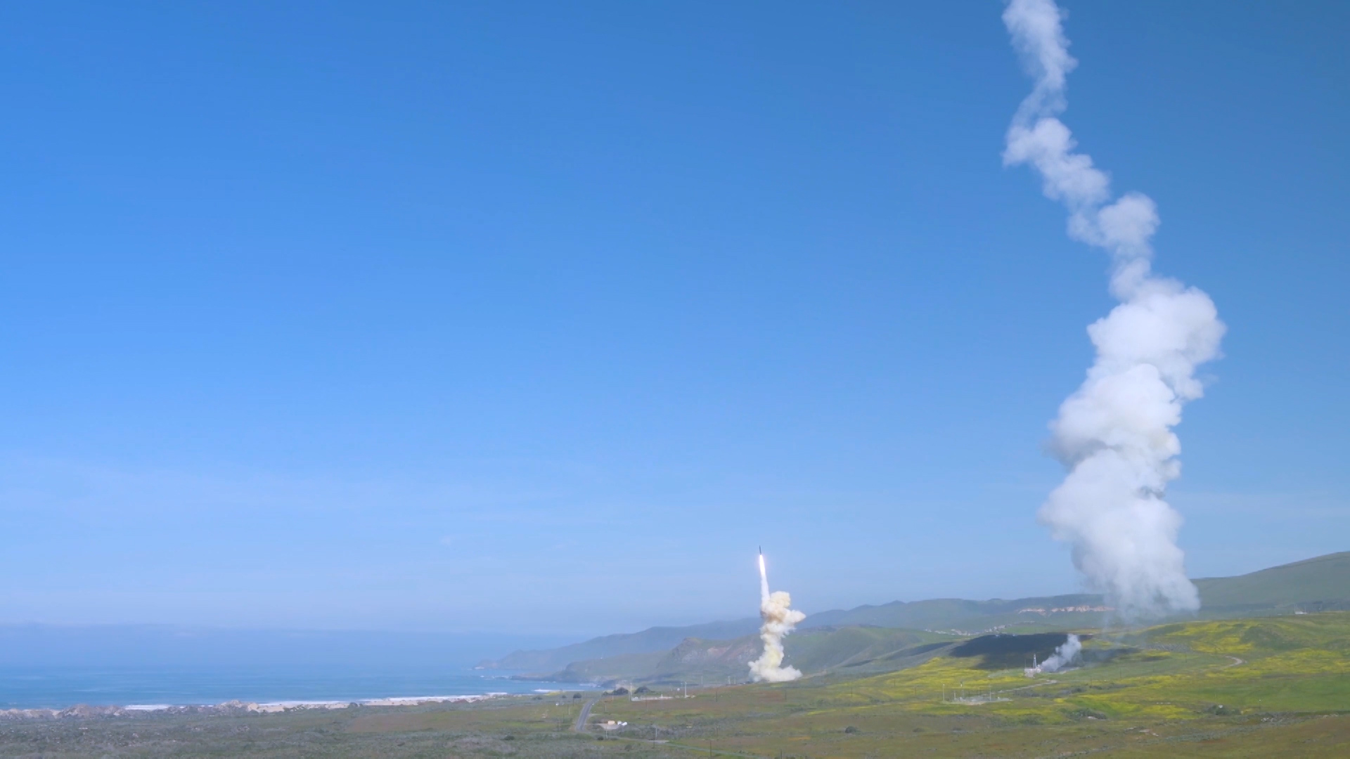 The second missile, in the back of the picture, targeted remaining objects and debris (Picture: US Department of Defense).