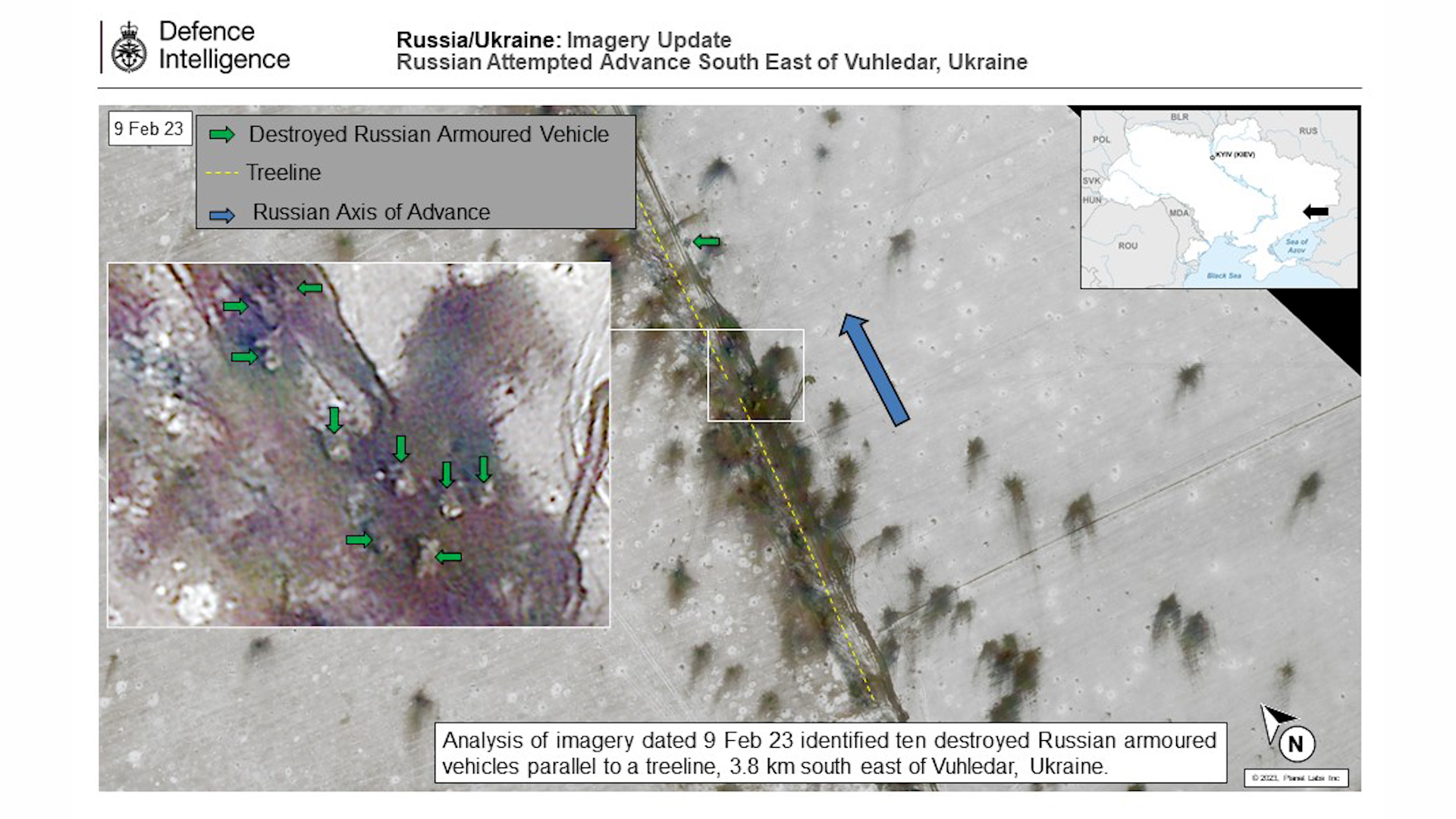Satellite image Ukraine Vuhledar Russia 155th Naval Infantry Brigade loses 090223 CREDIT MOD