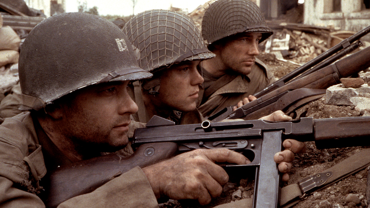 Saving Private Ryan (1998), starring Tom Hanks and Matt Damon depicted soldiers wearing their chin straps around their helmets instead of on their necks (Picture: Alamy).