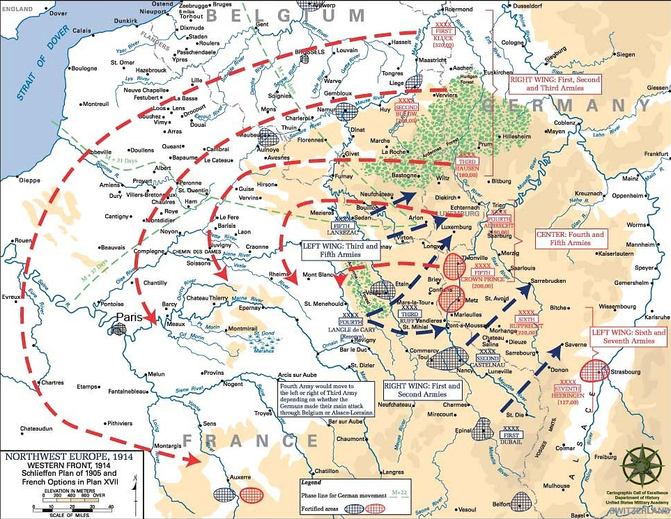 A map showing the Schlieffen Plan
