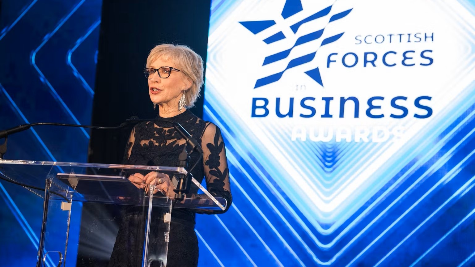 121225 Scottish broadcaster Sally Magnusson presenting at the Scottish Forces in Business Awards CREDIT Forces in Business Awards