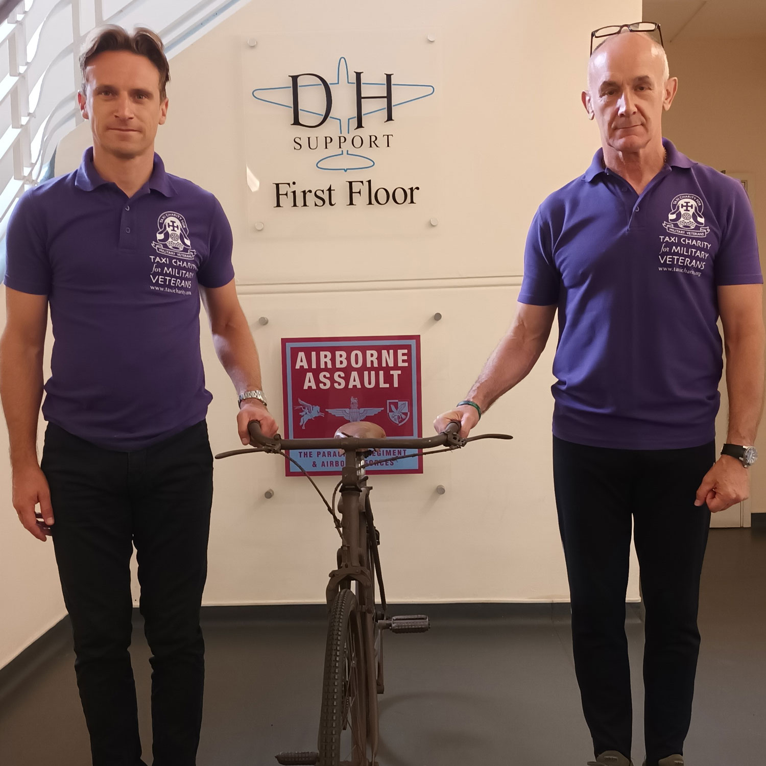 Seb Philp Chris Willmott Market Garden Challenge WW2 gearless bike CREDIT The Taxi Charity