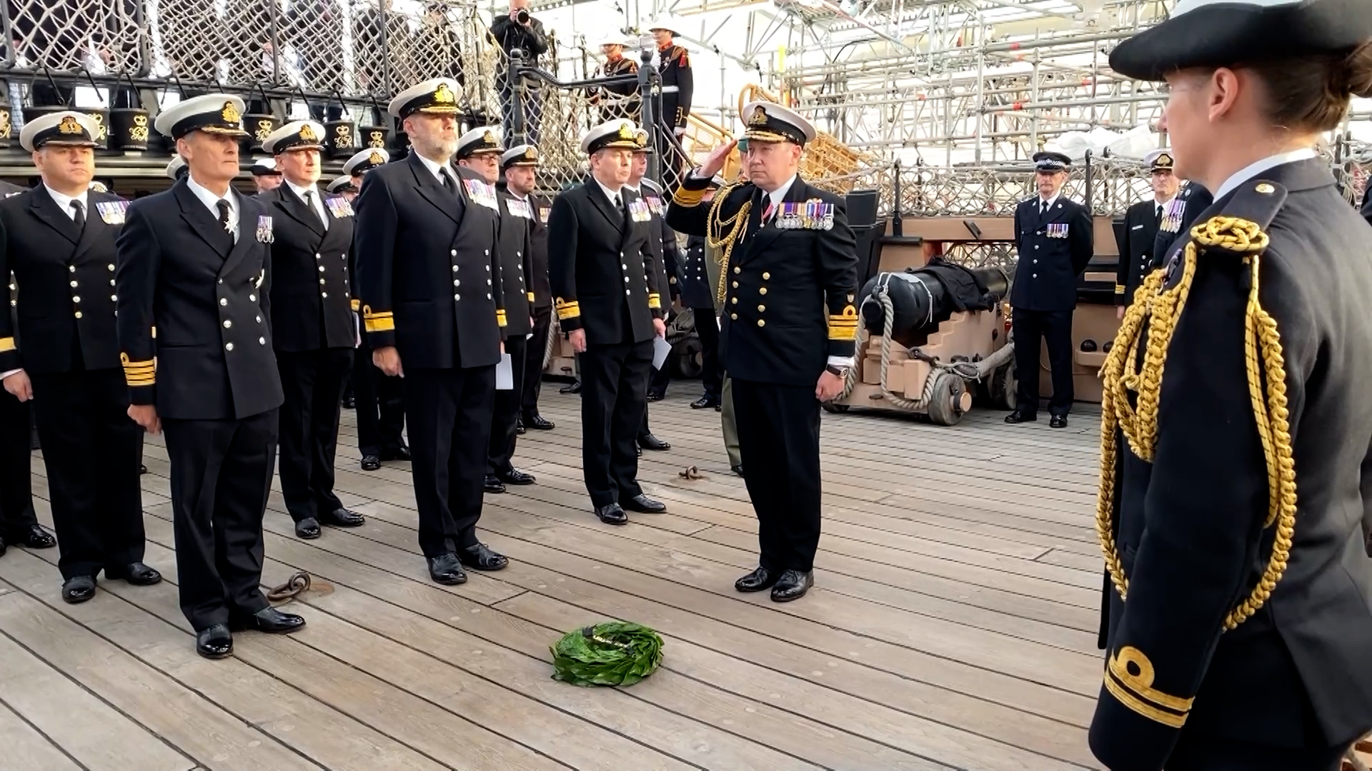 Trafalgar Day ceremony on board HMS Victory.
