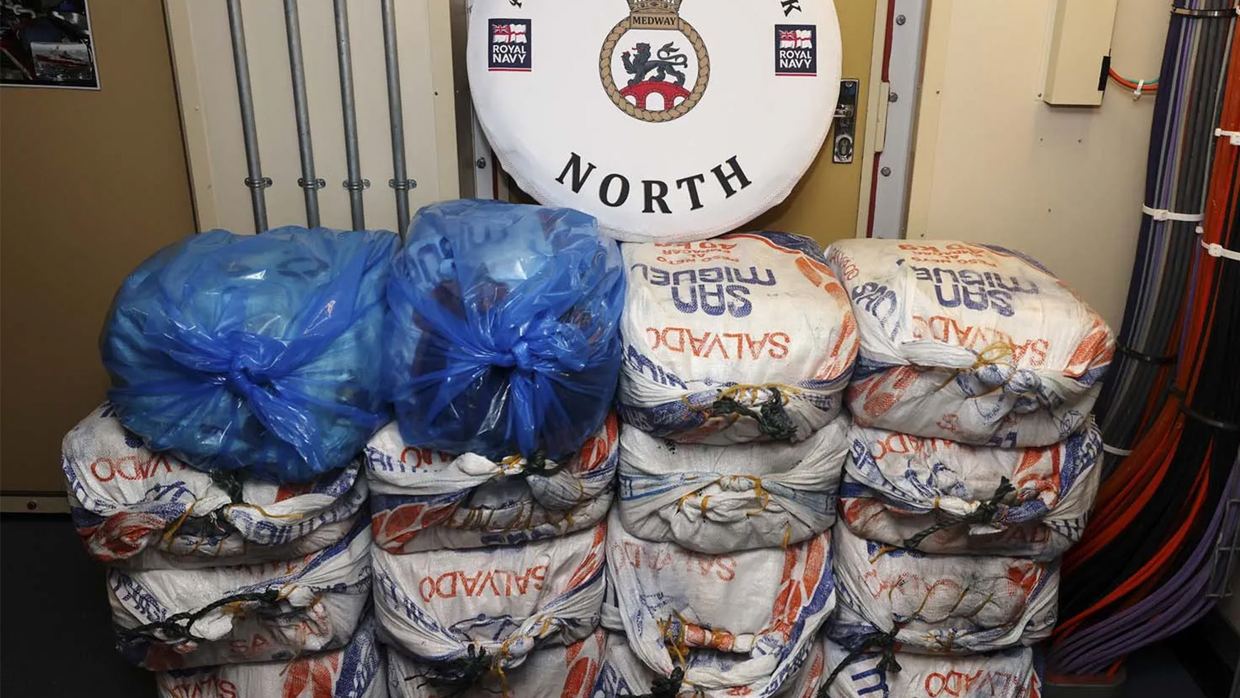 A Royal Navy ship, accompanied by a US Coast Guard boarding team, seized more than 400kg of cocaine in the Caribbean in October 2022 (Credit Royal Navy).