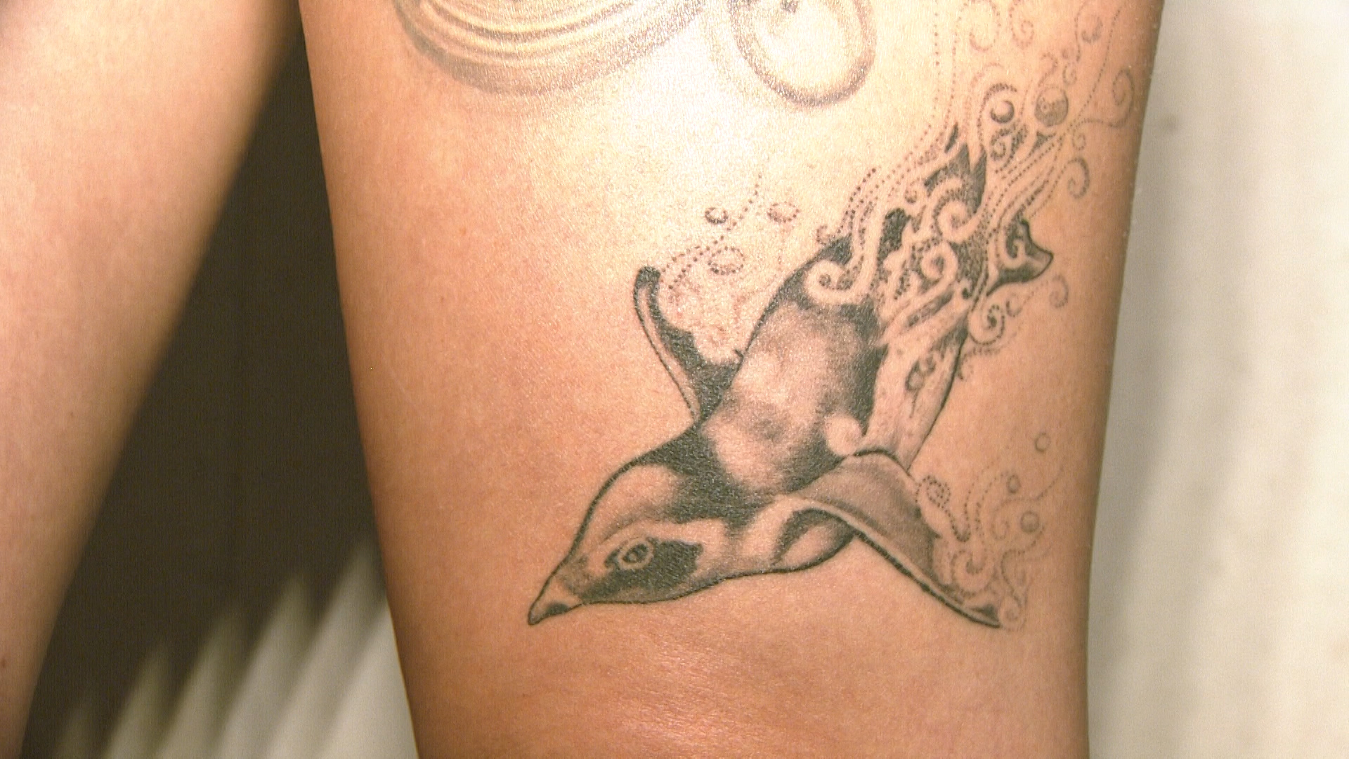 Senior Aircraftman Dunning's tattoo of a penguin 140919 CREDIT BFBS.jpg