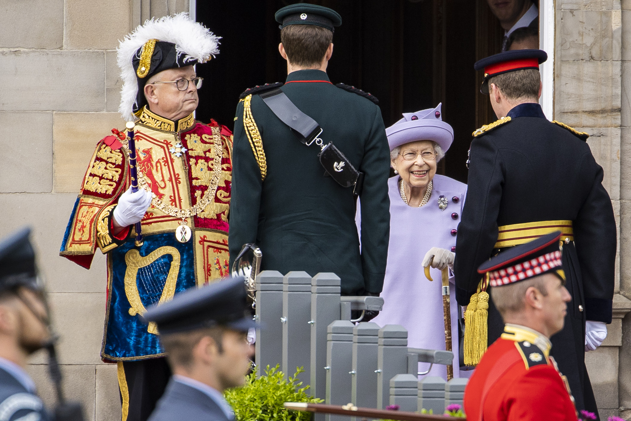 Senior officers from the Army, the Royal Navy and the RAF parading in front of the Queen at Holyrood, Scotland 280622 CREDIT UK MOD Crown Copyright 2022.jpg
