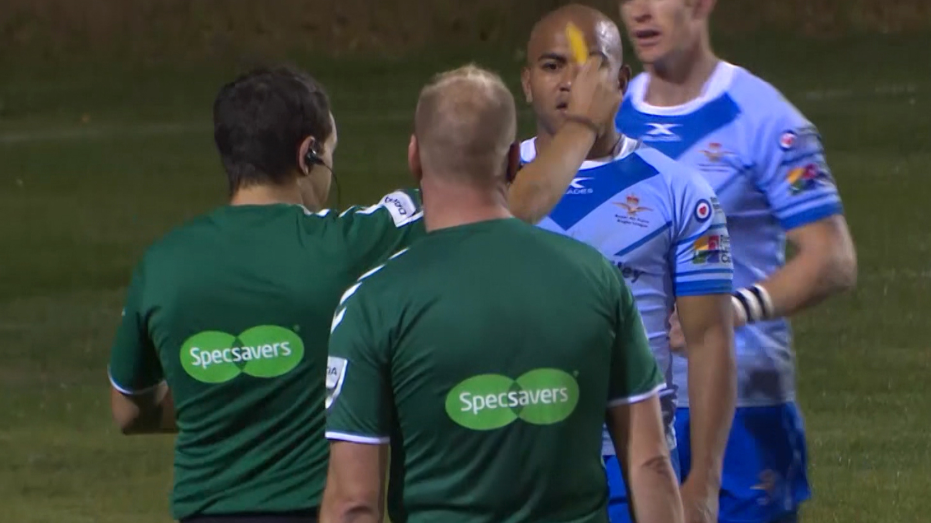 RAF Rugby League player Juite Tupua is penalised during 29-24 loss to Royal Navy