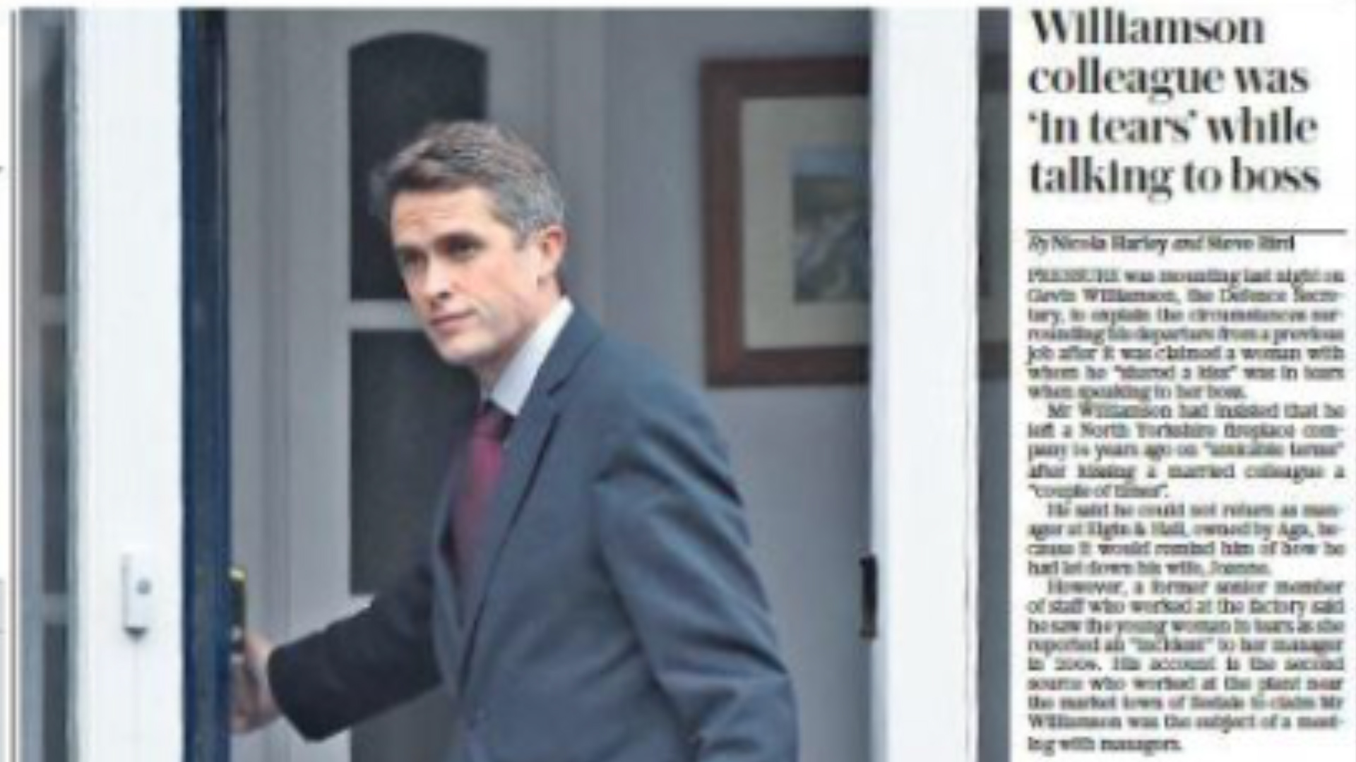 Sunday Telegraph front page on Gavin Williamson