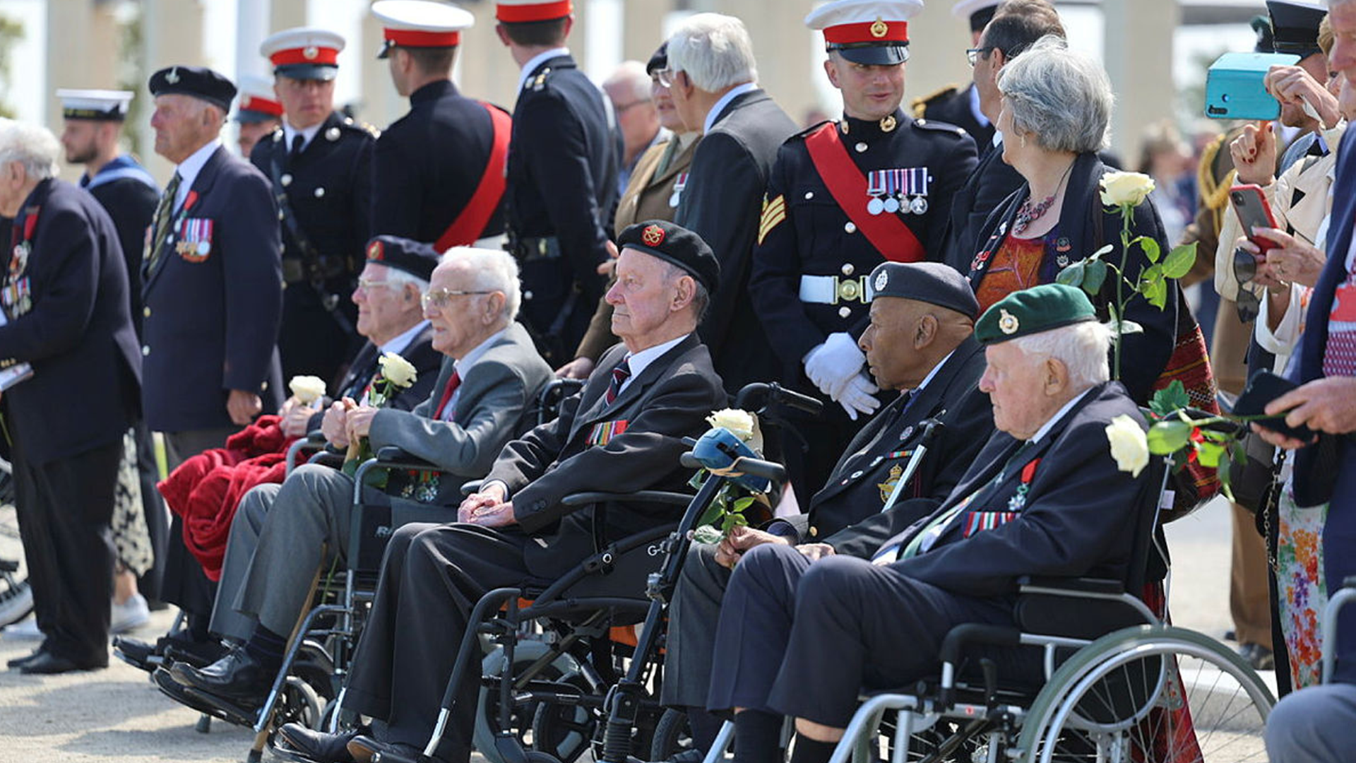  Serving Royal Marine personnel and veterans at the British Normandy Memorial CREDIT MOD 060624