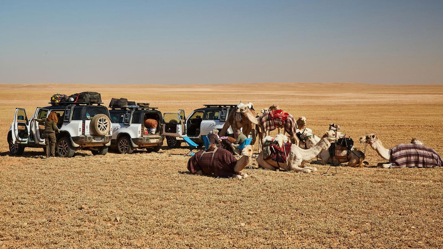 Setting up camp during the Nasir, Bekri, Tayi, the Lawrence Tribute Trek CREDIT Henry Paisey