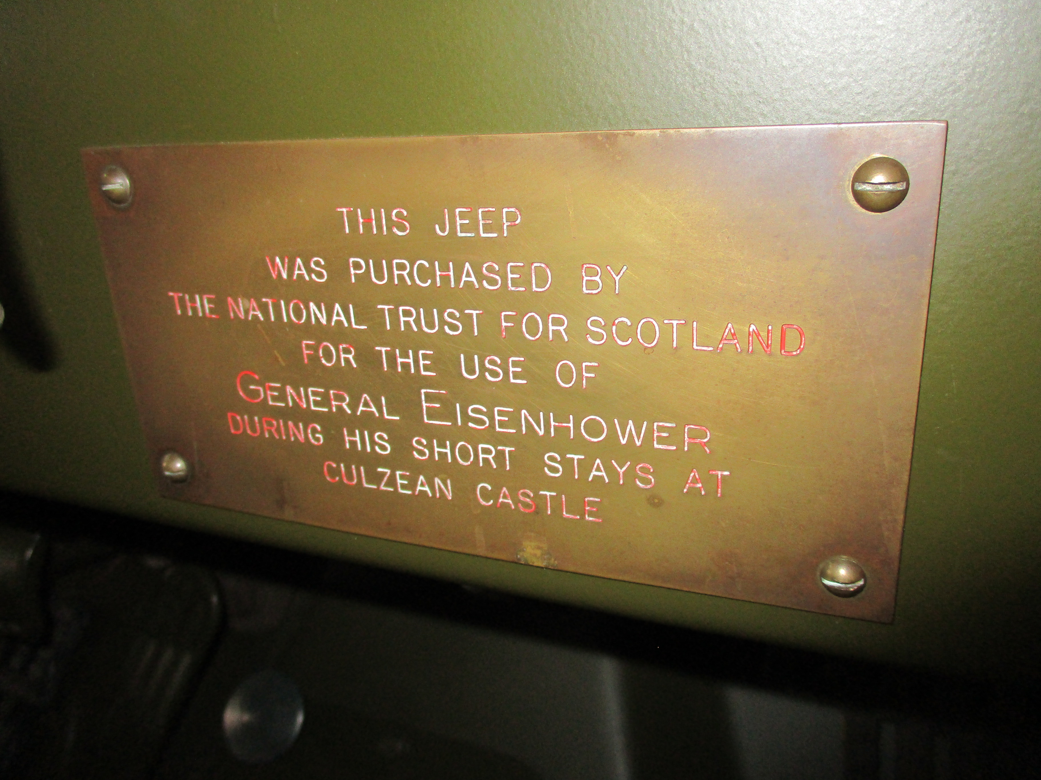 A plaque inside the Jeep states it was purchased for Eisenhower "during his short stays at Culzean Castle" (Picture: Cheffins Auctioneers).