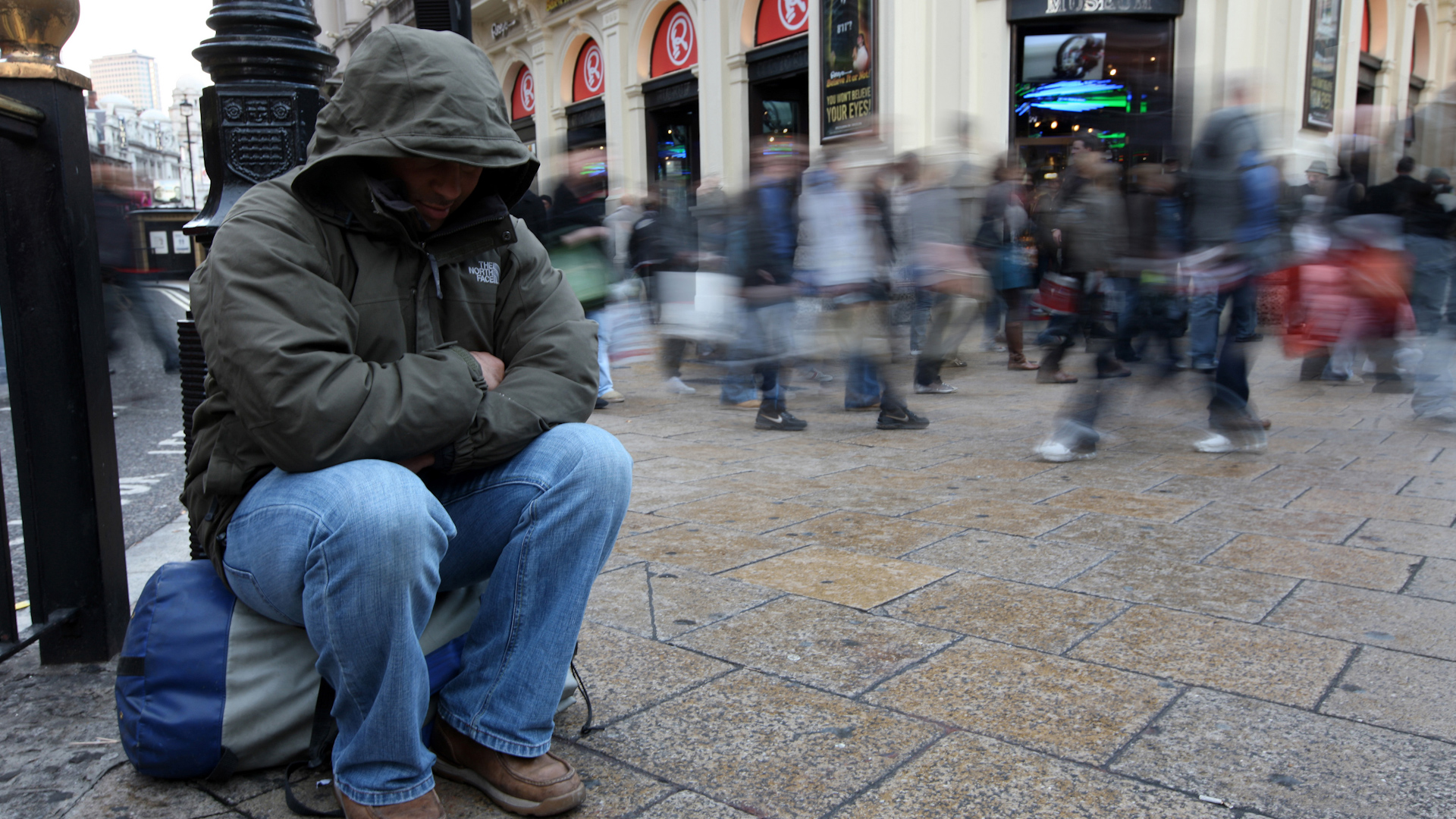 Simulated image of a homeless veteran