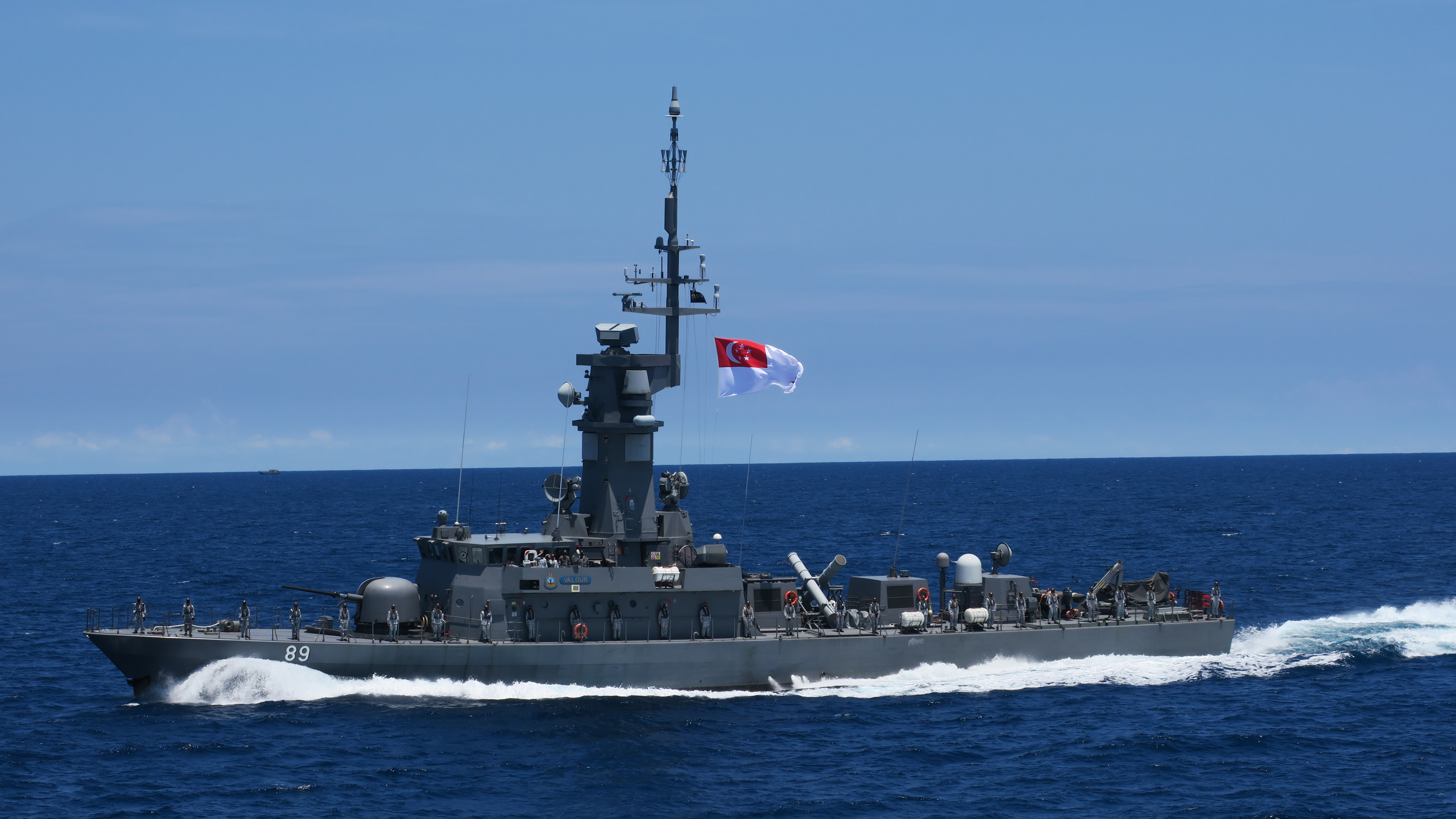 HMS Tamar worked with Singapore's RSS Valour (pictured) during the training