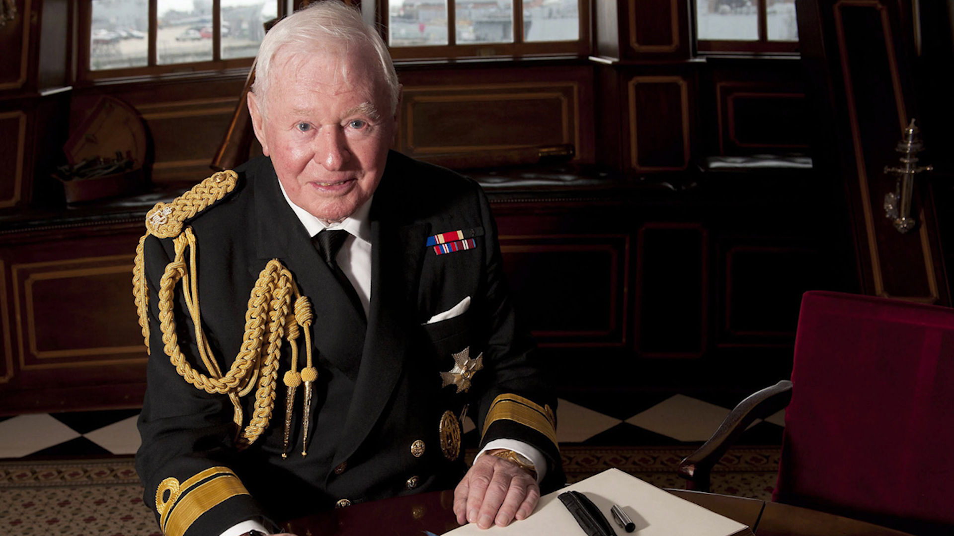 Sir Donald Gosling on HMS Victory in 2012