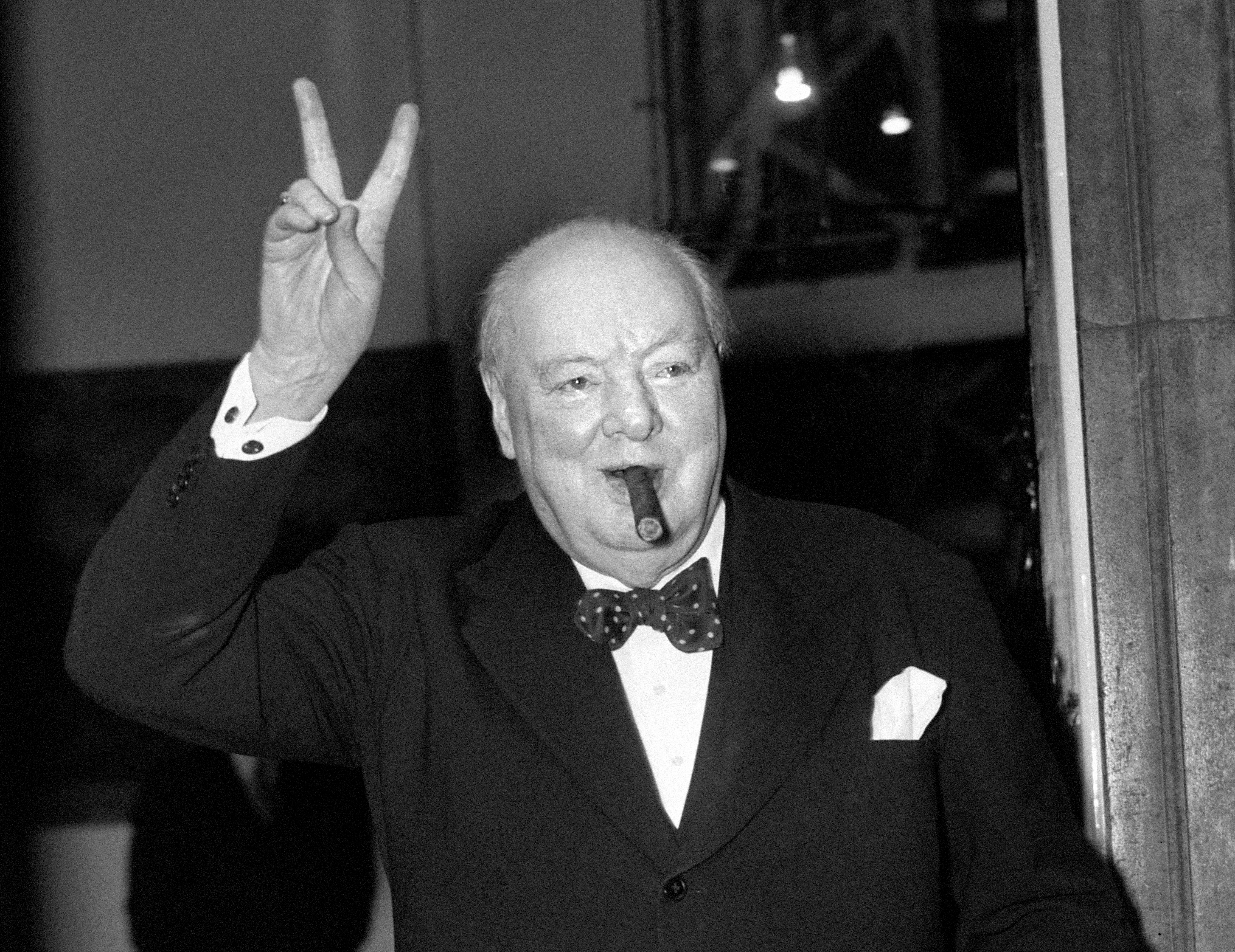 Sir Winston Churchill V Sign on VE Day