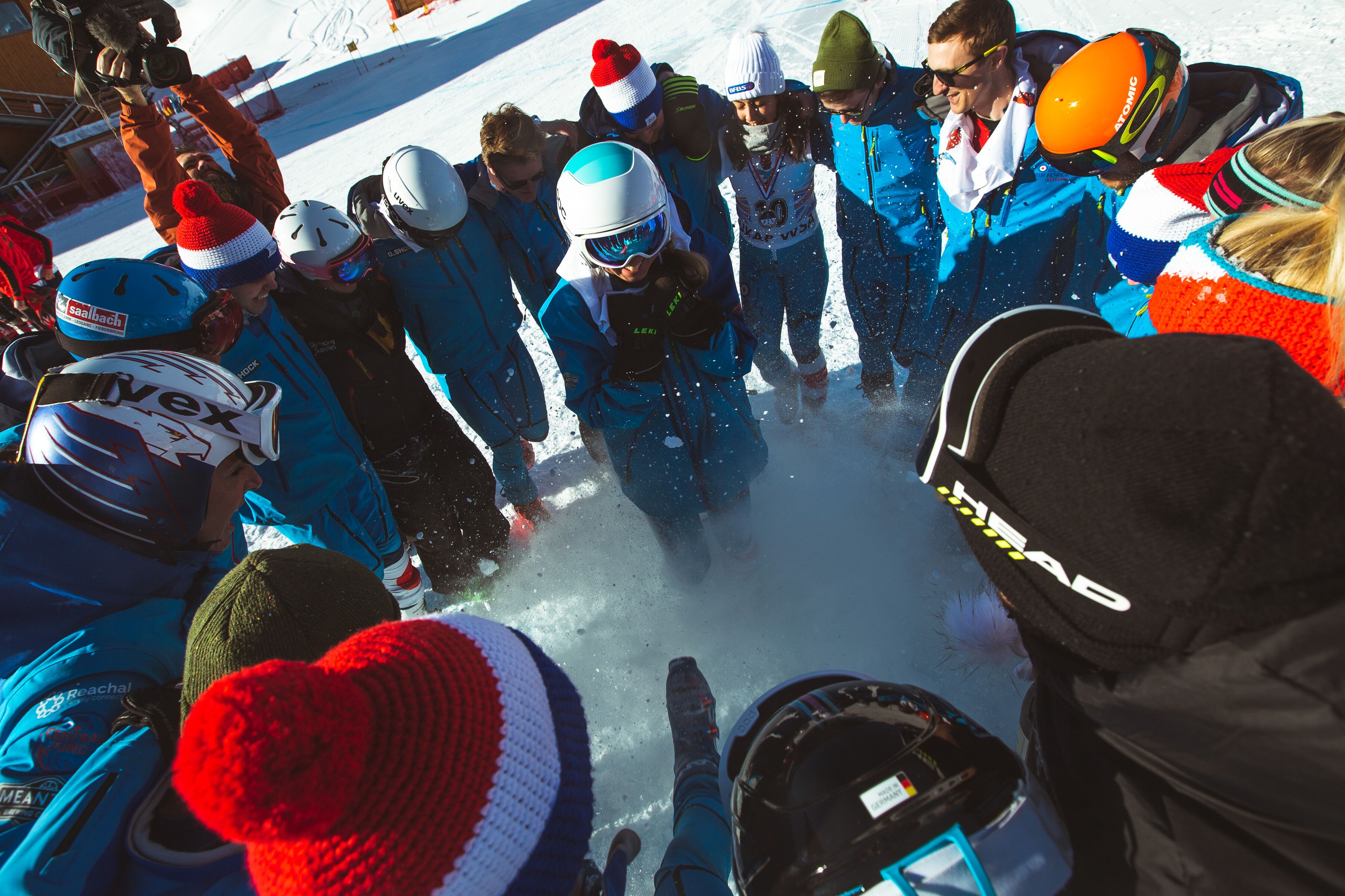 The RAF team huddle after the Alpine Ski Super G final (Picture: Crown Copyright).