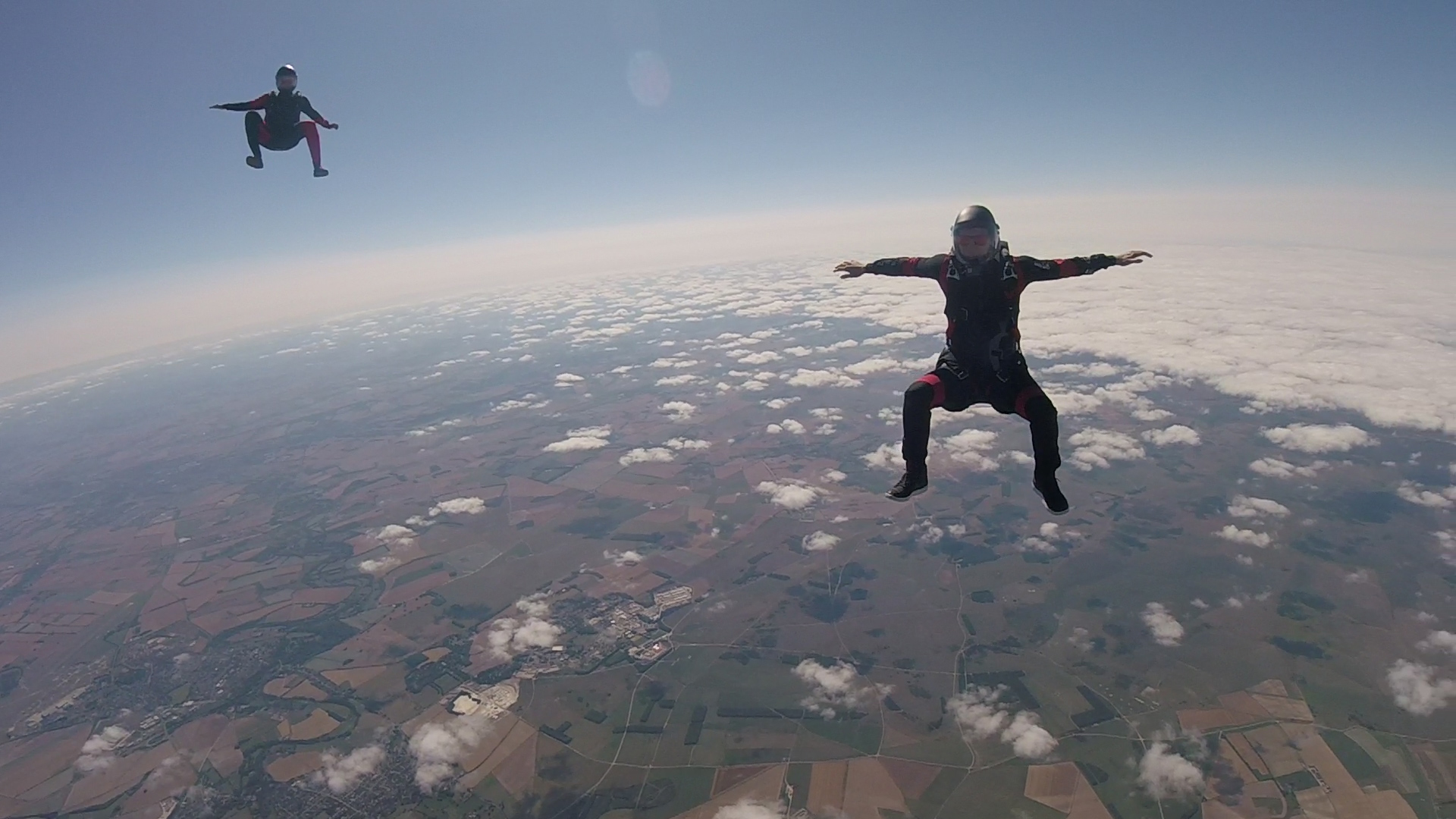 Skydivers mid-air over Netheravon
