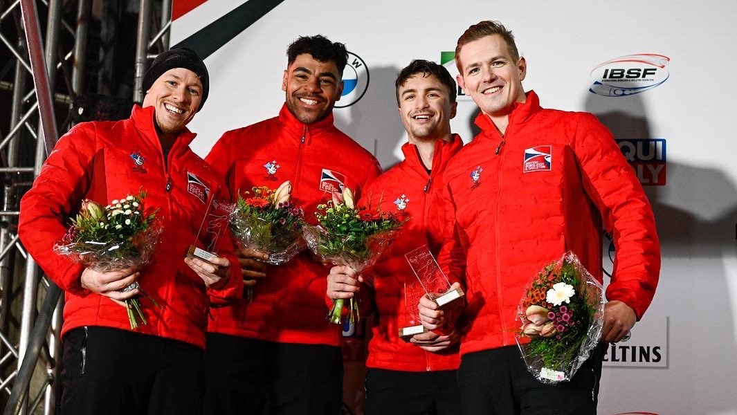 Smiles on the podium, Team GB win bobsleigh silver 08012023 CREDIT GB Bobsleigh Skeleton.jpg