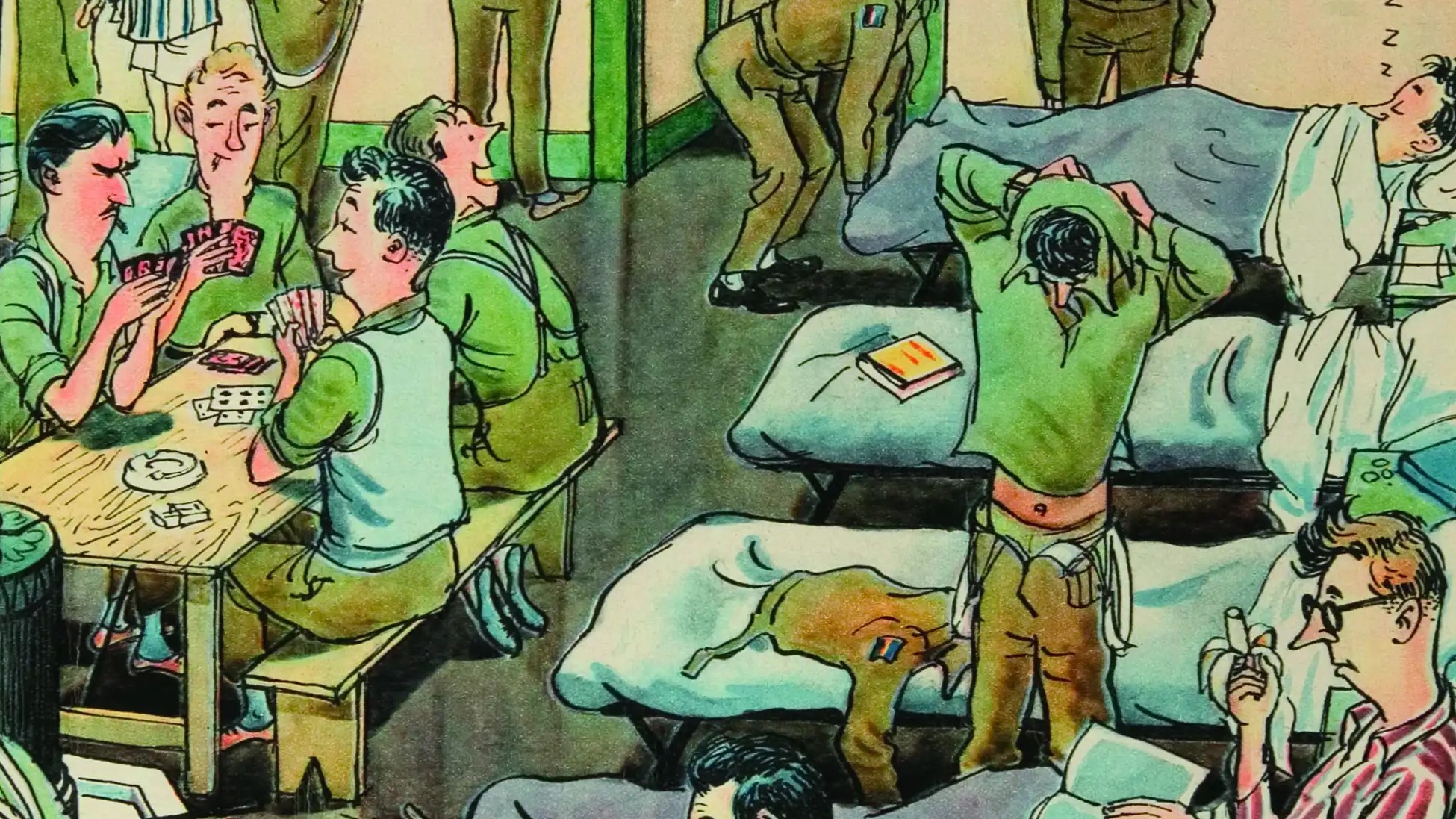 Soldier magazine cover from 1953, shows a cartoon illustration of soldiers in the block CREDIT Soldier Magazine