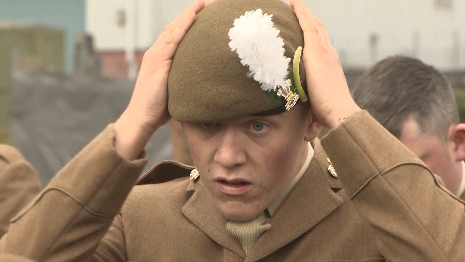 Soldier with a leek on his beret 010319 CREDIT BFBS