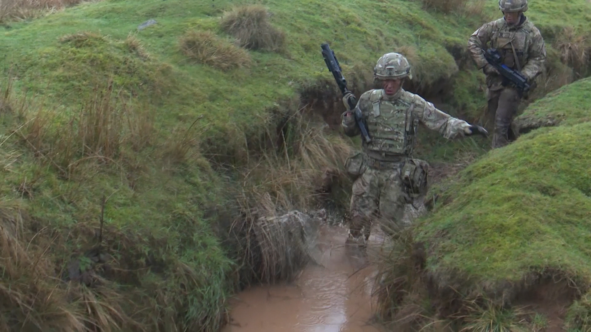 Soldiers getting wet as they take part in Exercise Wessex Storm Prep from the Scots Guards 110219 CREDIT BFBS.jpg 