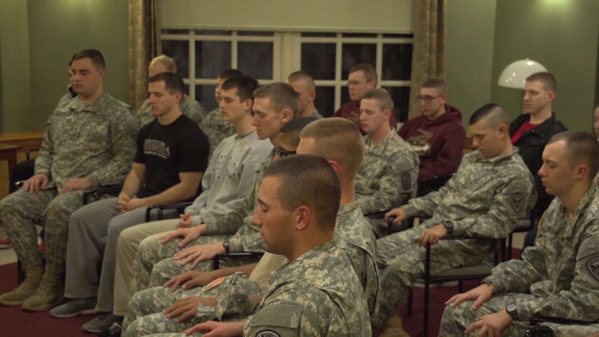 Soldiers meditating during Operation Warrior Wellness CREDIT David Lynch Foundation