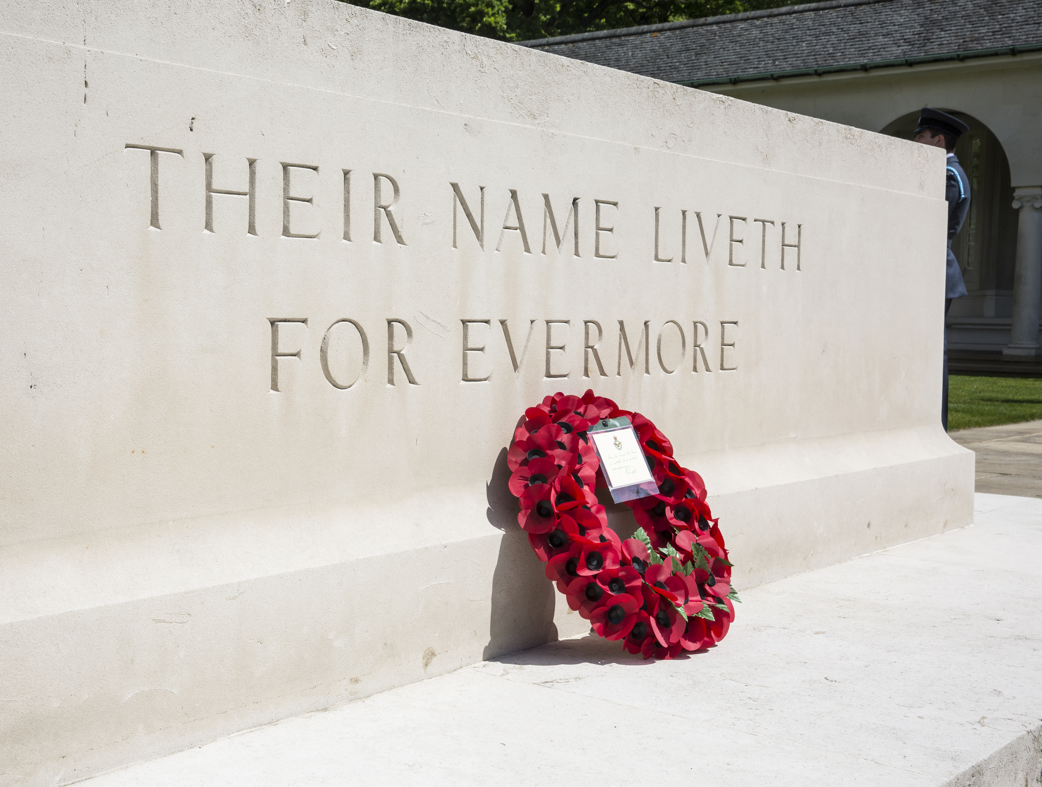 The solitary wreath was laid at Runnymede in a virtual memorial service. Credit: MOD.