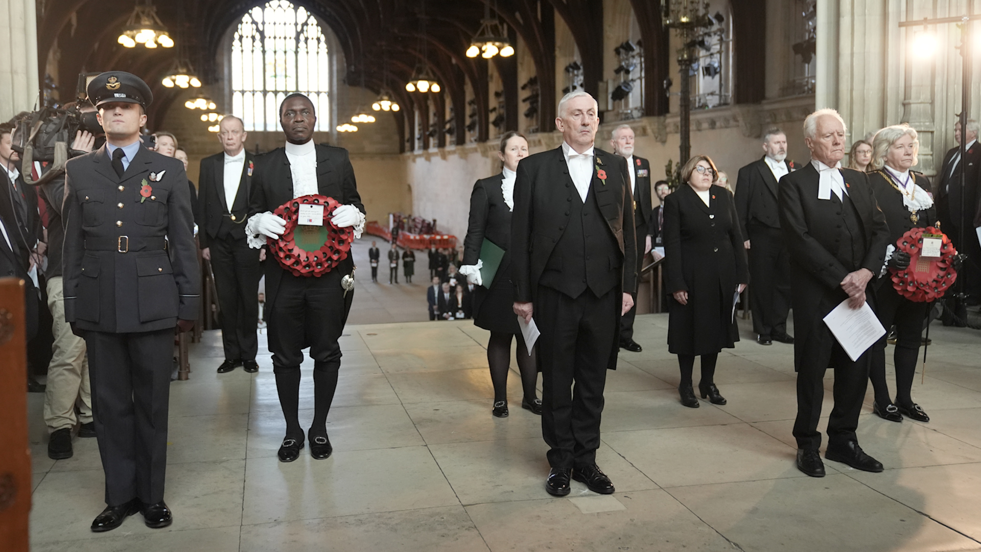 Speaker of the House of Commons Sir Lindsay Hoyle and Speaker of the House of Lords, Lord McFall of Alcluith, Armistice Day Service in Westminster Hall Image ID 2YHCM13 111124 CREDIT PA