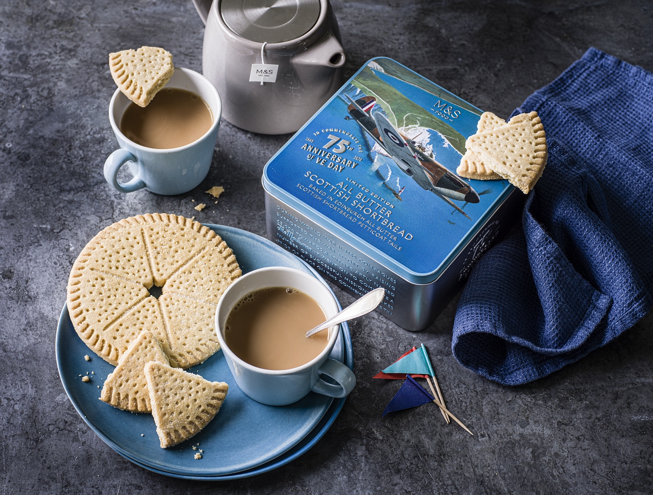 Marks & Spencer have introduced a limited edition commemorative tin of biscuits to mark VE Day 75. Credit: Marks & Spencer