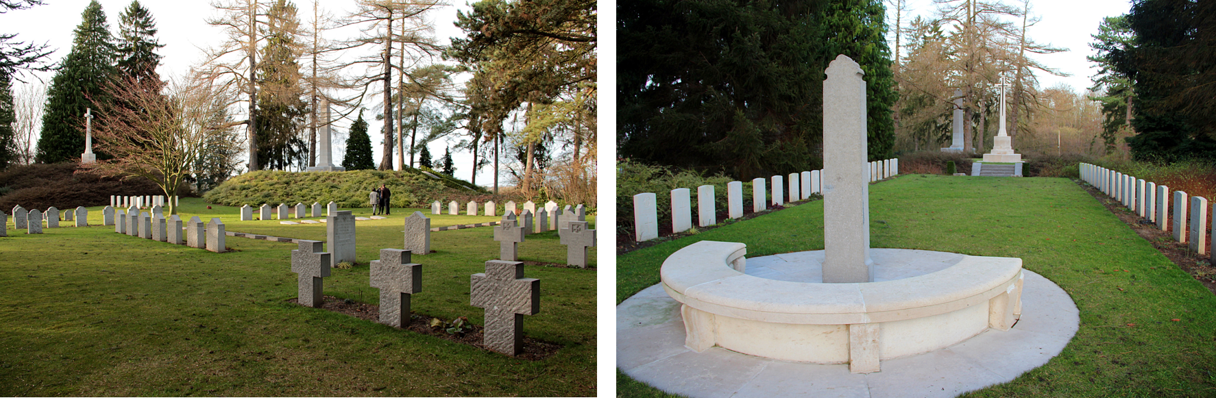 Two images of the St Symphorien Military Cemetery in France