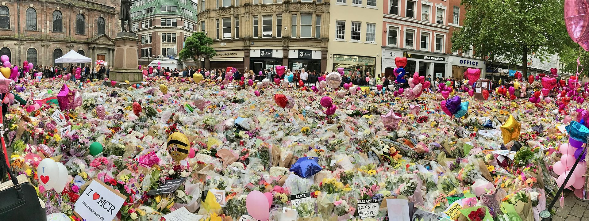 tribute to the victims of the 2017 Manchester Arena bombing at St Anne's Square in Manchester city centre