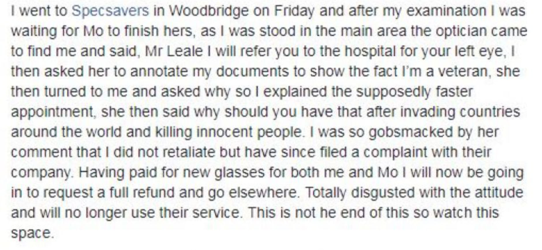 Steve Leale's post on Facebook