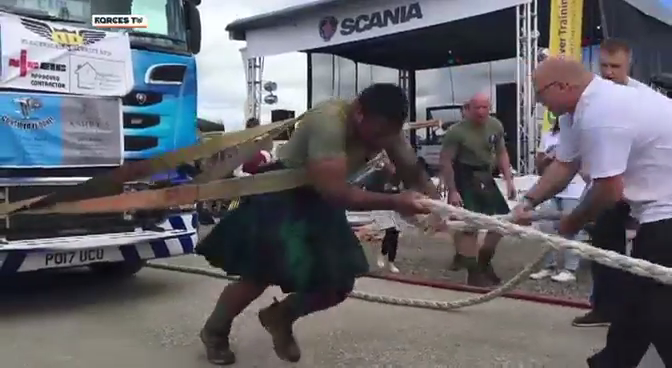 Pulling a nine-tonne truck from a stand-still