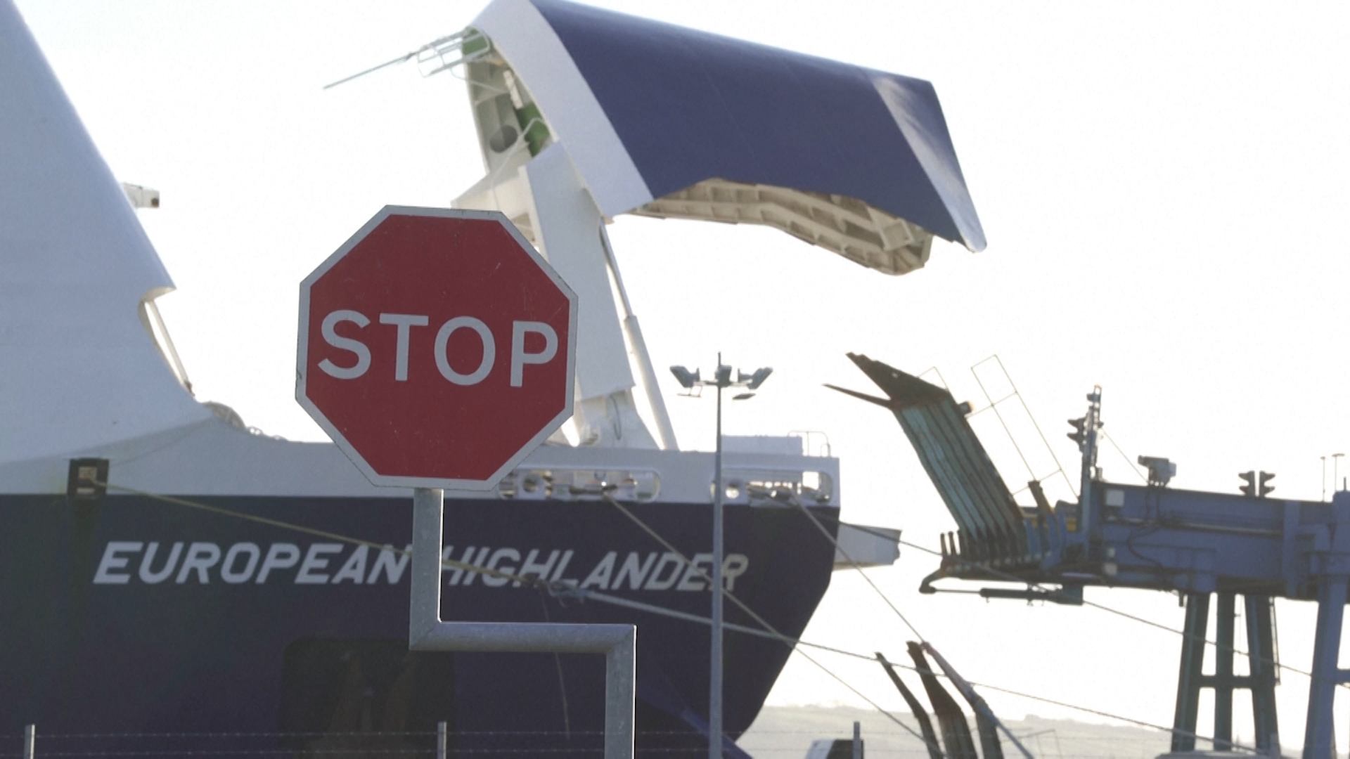 Stop sign at Larne Port in Northern Ireland 010121 CREDIT REUTERS NO USE AFTER 280221