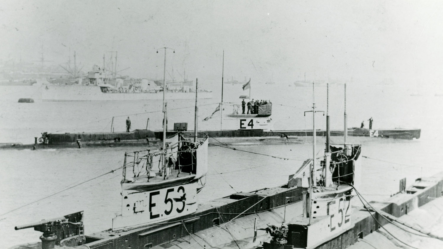 Submarines E52 E53 E4 alongside CREDIT National Museum of the Royal Navy