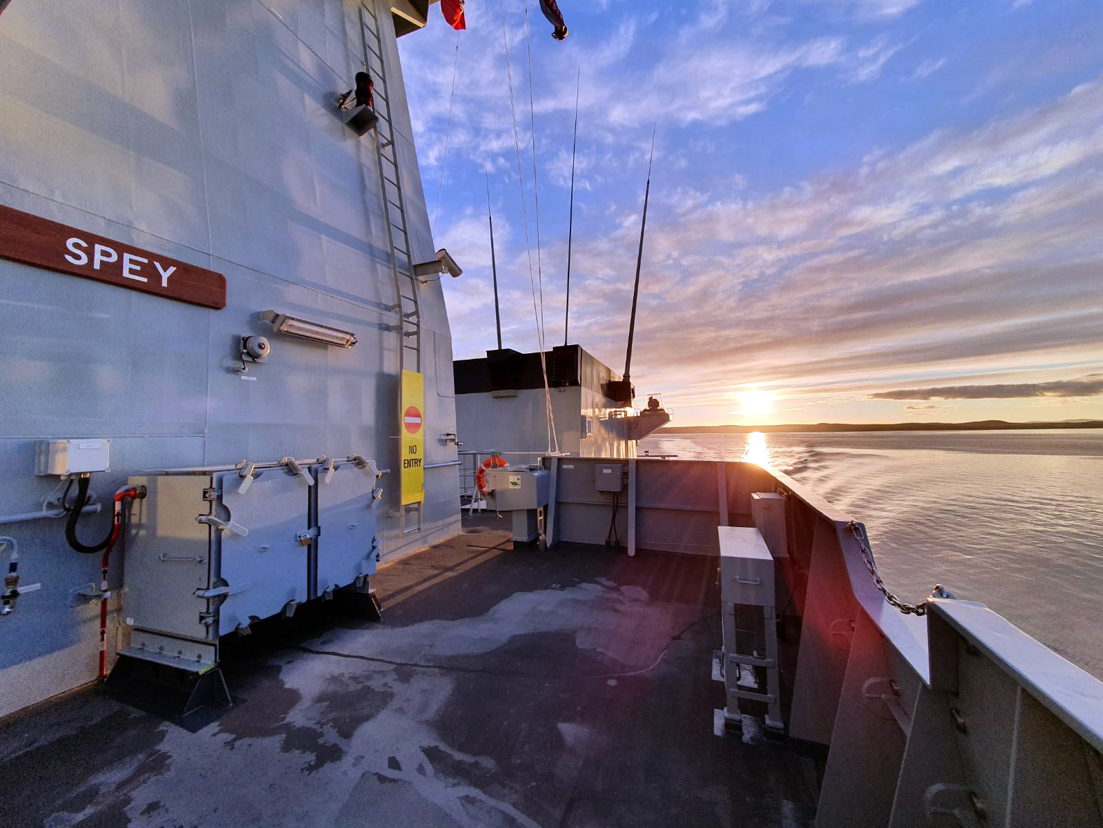 Sunset off western Scotland from the upper deck of HMS Spey during sea trials (Picture: Royal Navy).