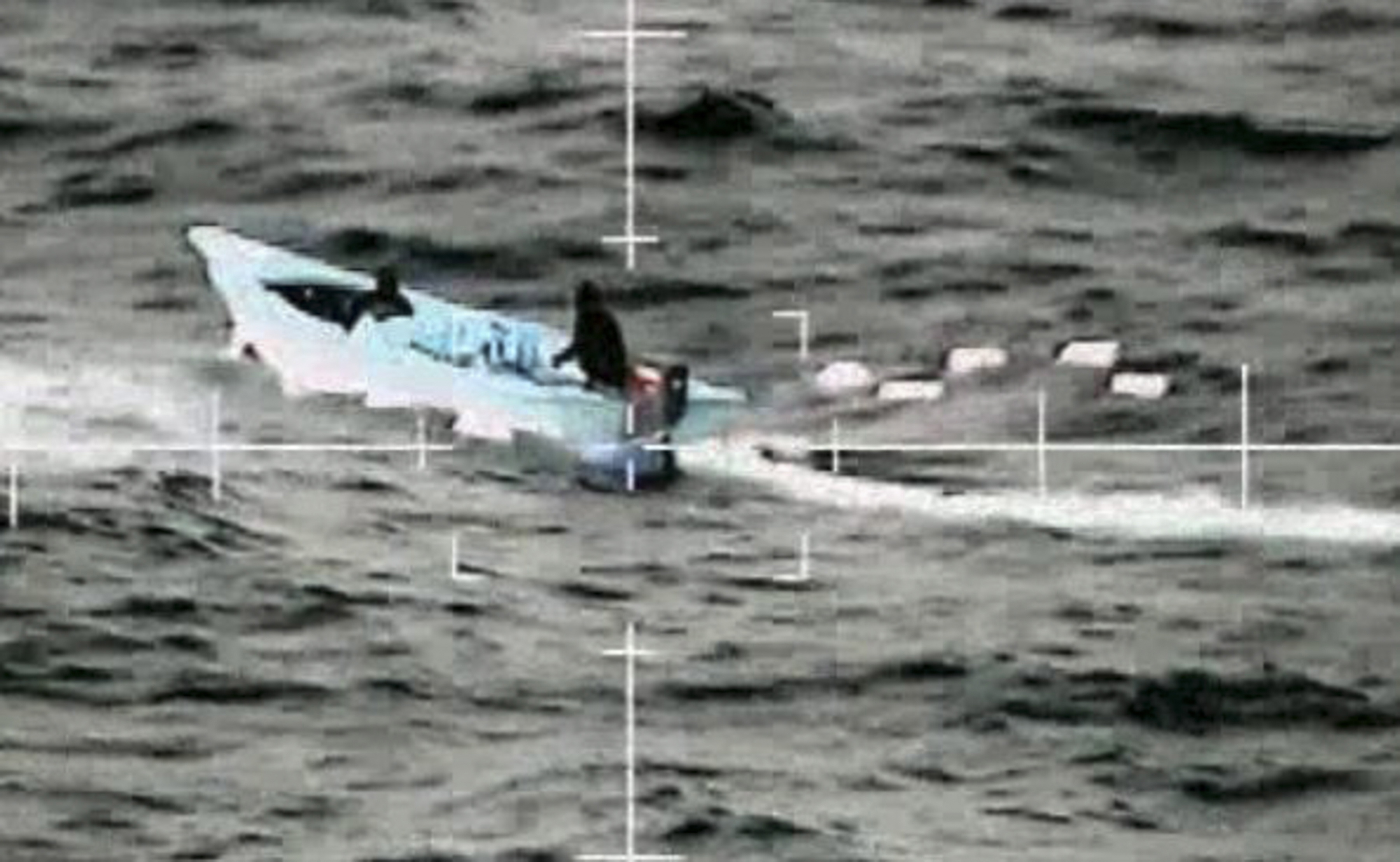 An image of one of the suspect boats taken by a Wildcat helicopter from 815 Naval Air Squadron (Picture: Royal Navy).