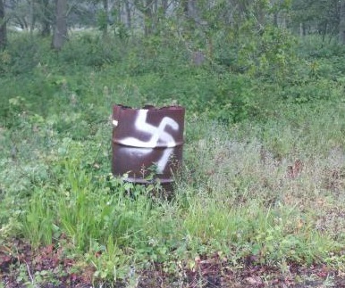 Swastikas sprayed bn D-Day veterans' bench at Twyford Woods 2 Credit Lincolnshire Police 100619