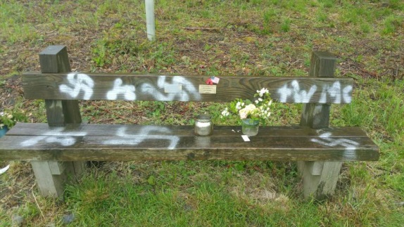 Swastikas sprayed on D-Day veterans' bench at Twyford Woods Credit Lincolnshire Police 100619
