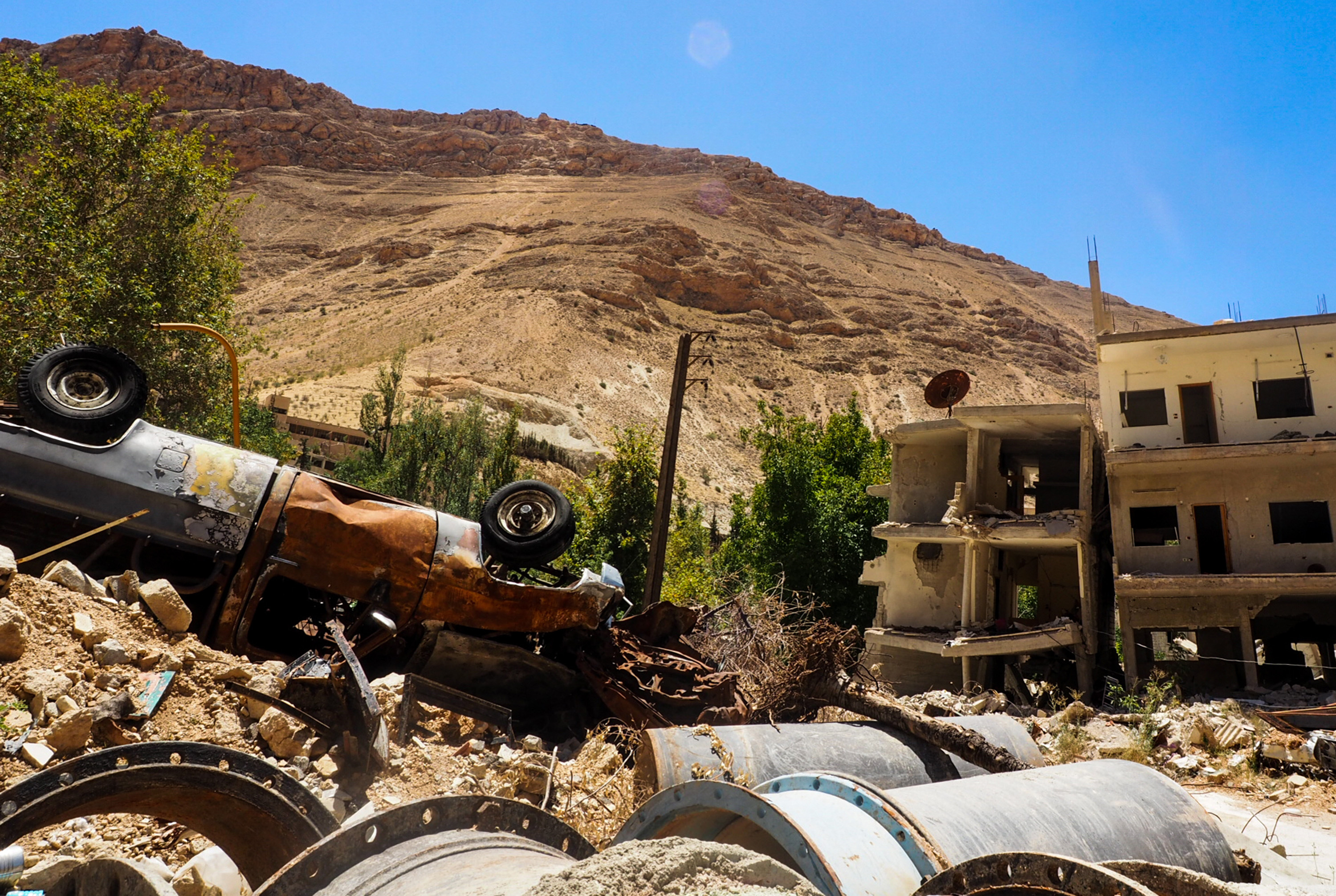 Ruins in the town of Ain al-Fijah, northwest of Damascus