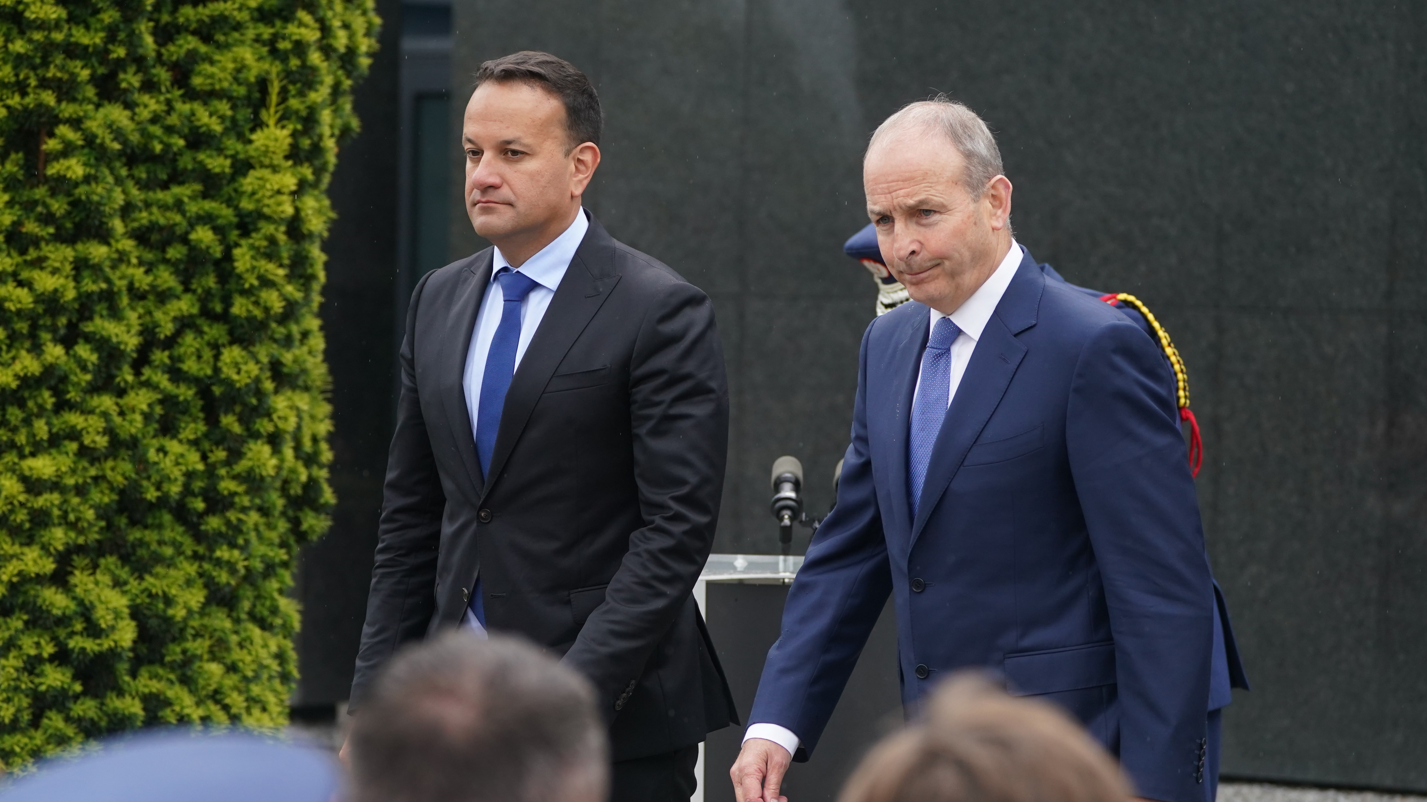 Taoiseach Leo Varadkar (left) and Tanaiste Micheal Martin during the rededication of the National Army Monument at Glasnevin Cemetery in Dublin credit PA Wires.jpg