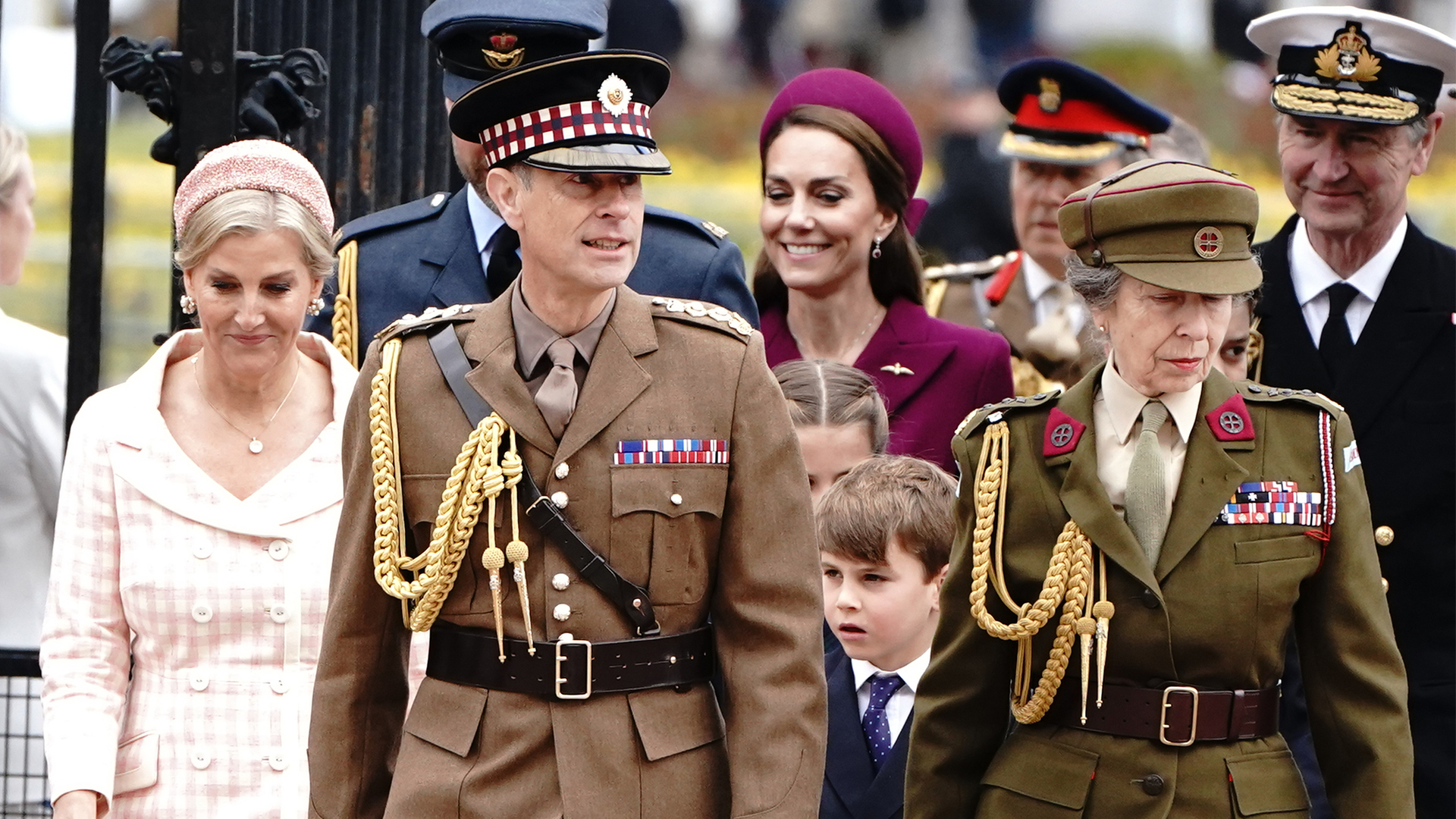 The Duchess of Edinburgh, the Duke of Edinburgh, Prince Louis and the Princess Royal return to Buckingham Palace following the parade