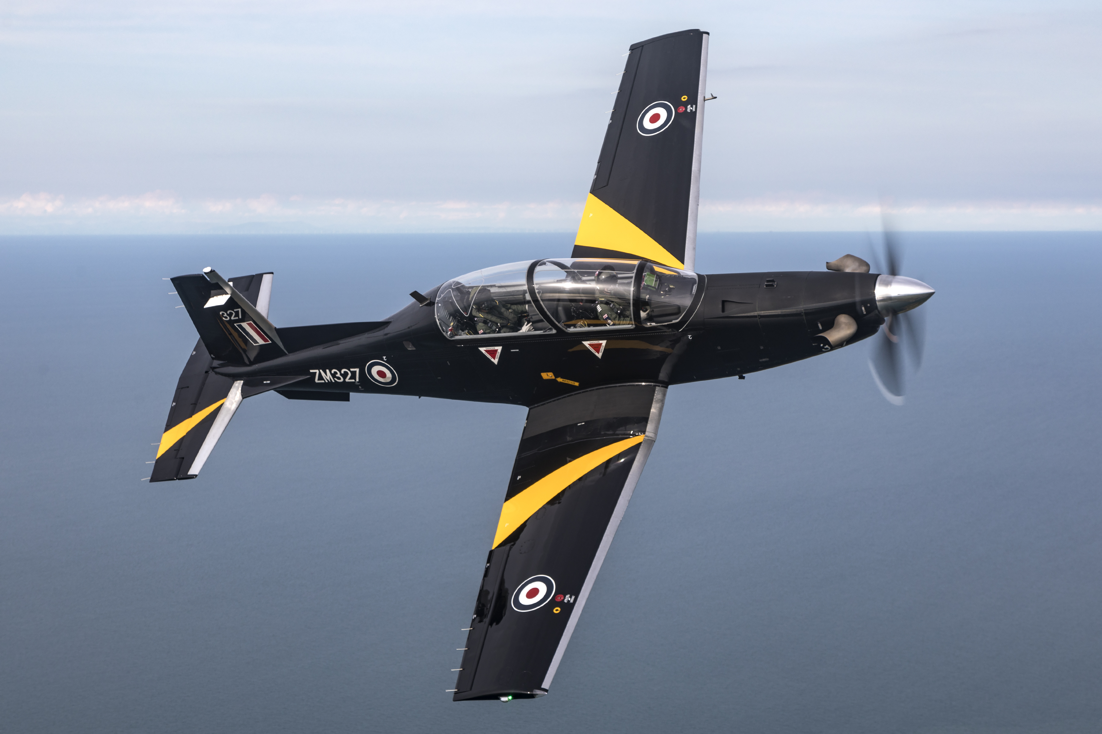 Texan T1 trainer over the Irish Sea 