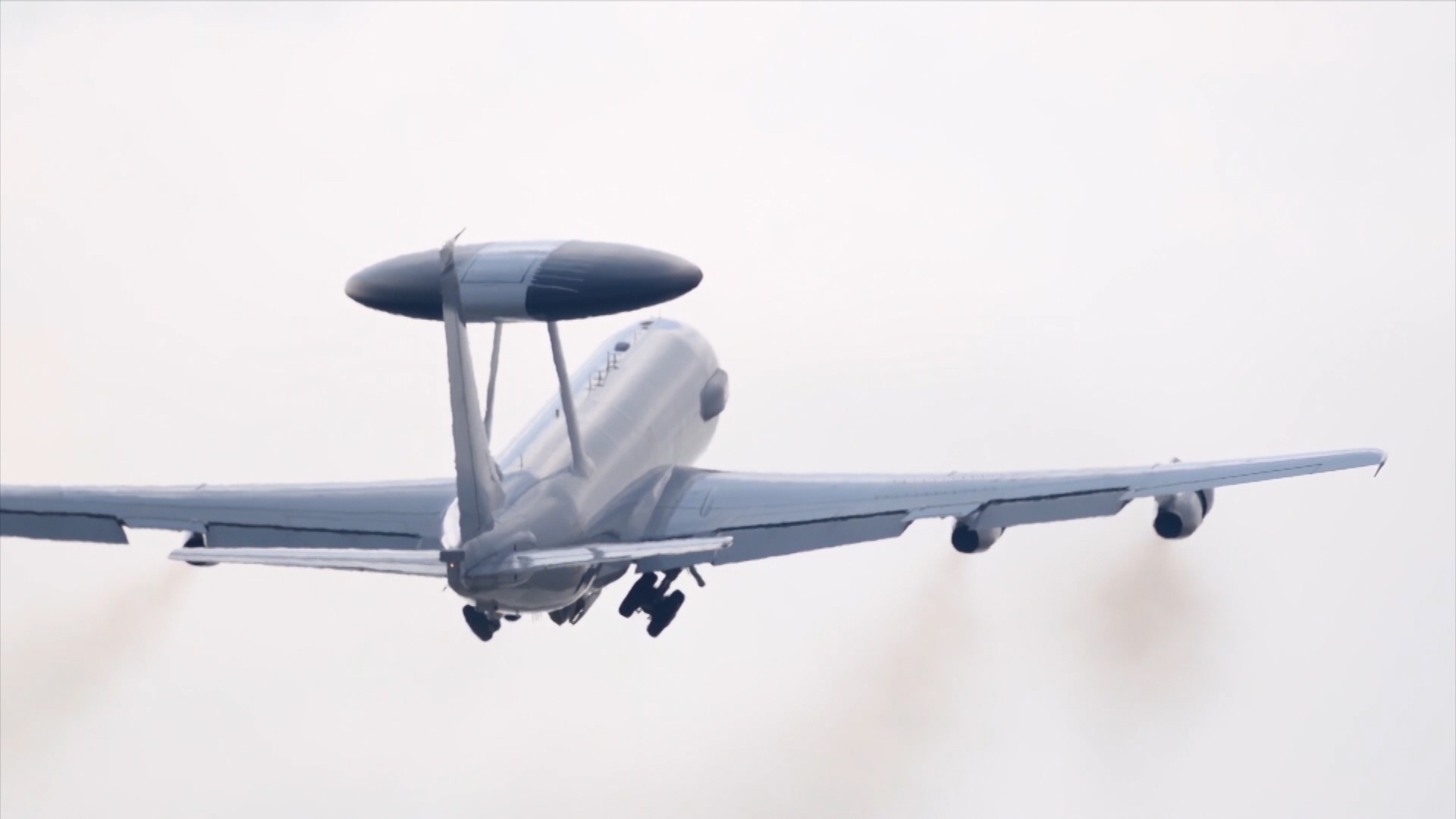 The AWACS takes off from its base in Konya (Picture: NATO TV).