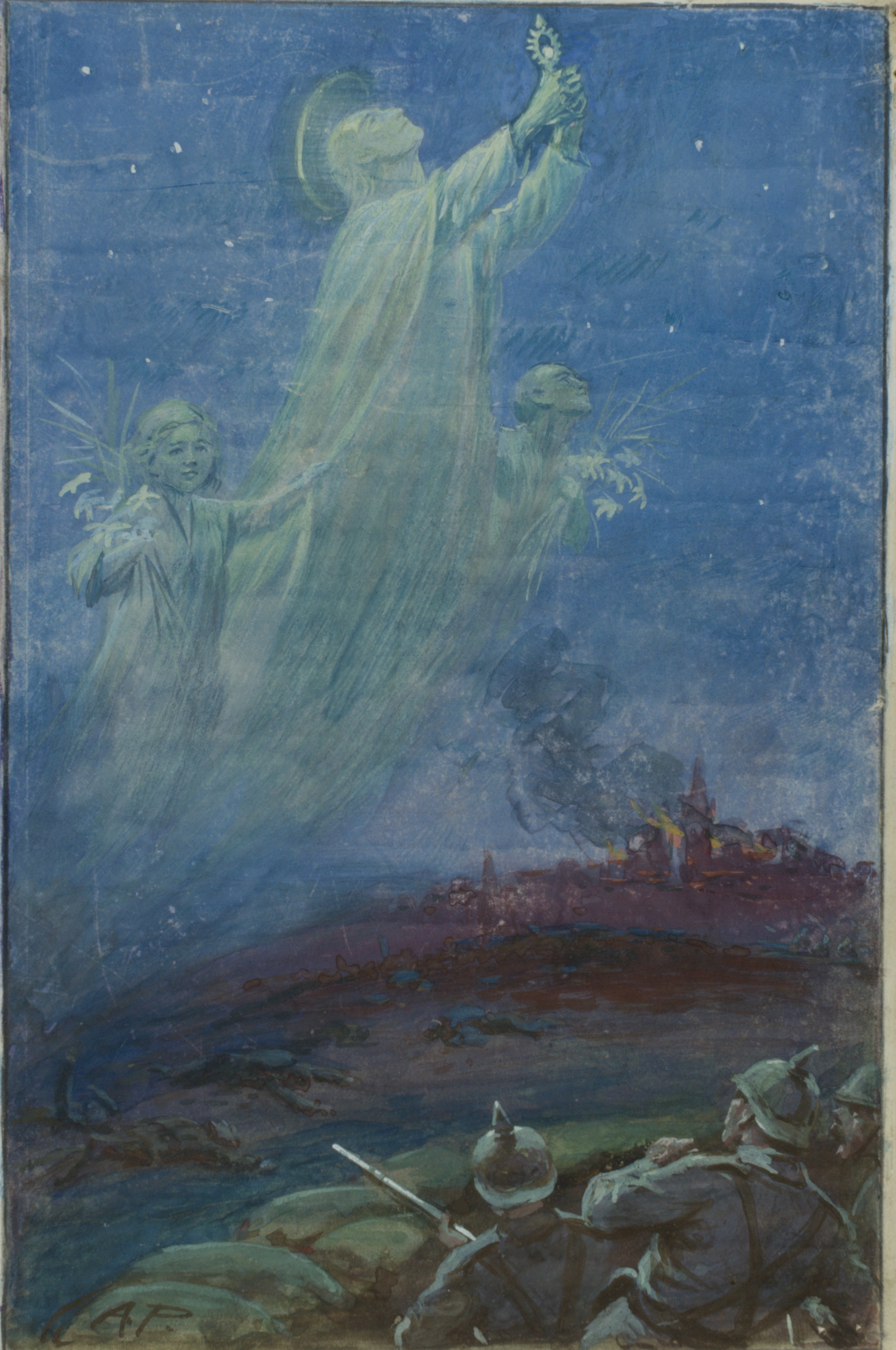 The Angel of Mons (Three Germans Soldiers and a Vision) ignore trenches